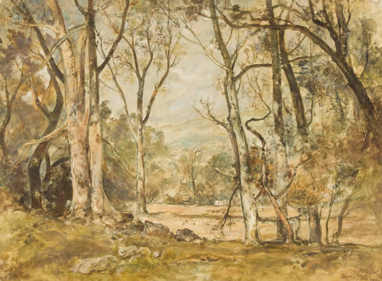 Oliver Hall RA - Signed and Framed 1954 English Oil, The Woodlands - Painting by Oliver Hall, R.A., R.E., R.S.W.