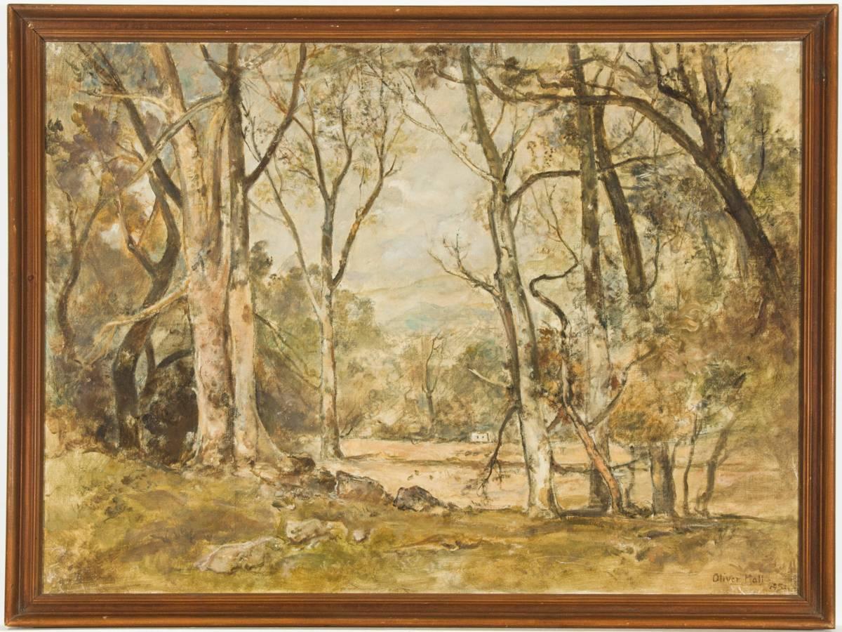 Oliver Hall, R.A., R.E., R.S.W. Landscape Painting - Oliver Hall RA - Signed and Framed 1954 English Oil, The Woodlands