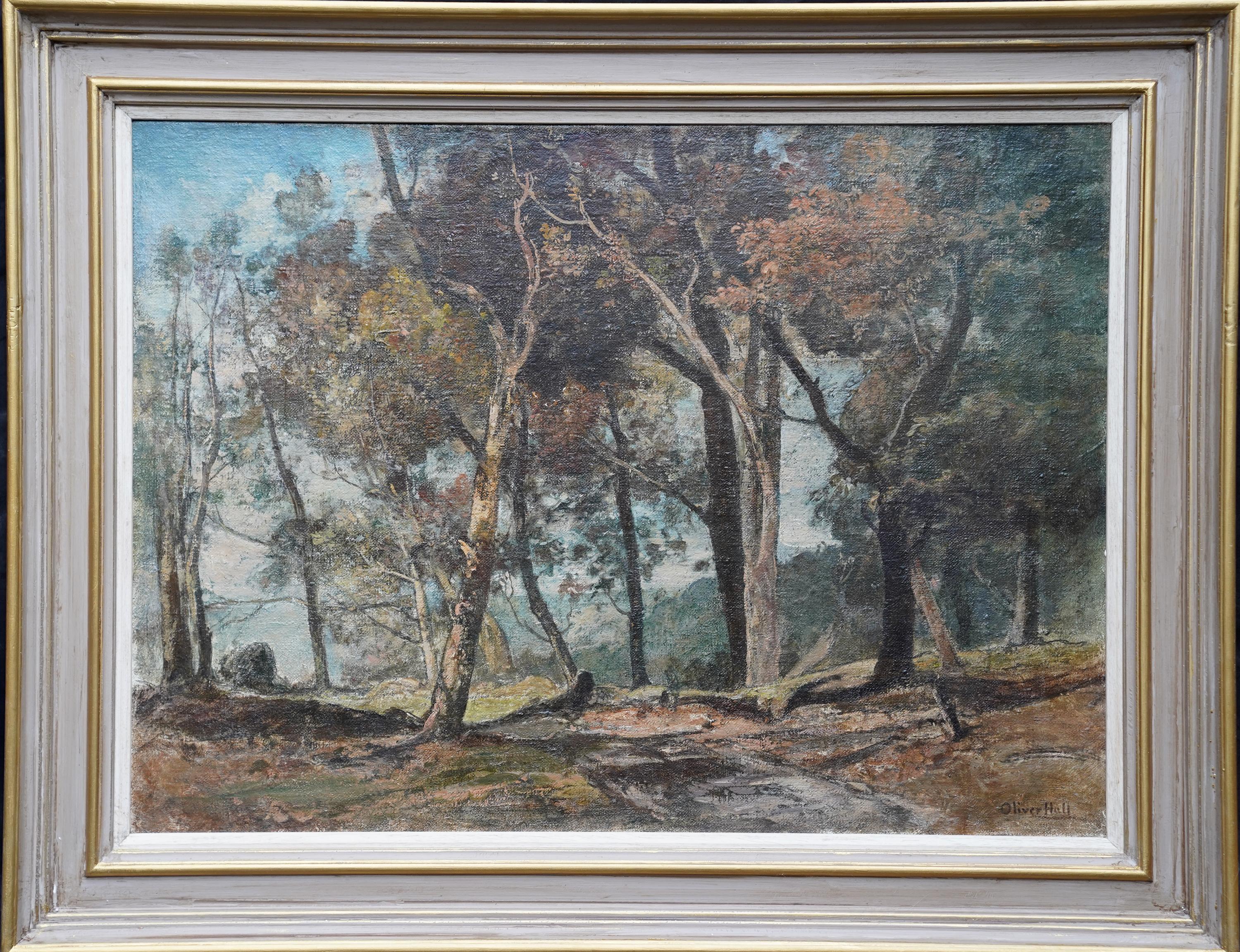 Woodland Path - Peinture à l'huile de paysage en bois impressionniste britannique de 1930 en vente 7