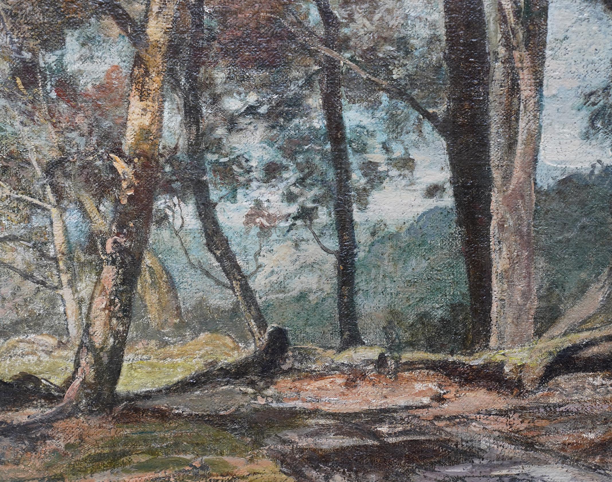 Woodland Path - British Impressionist art 1930 wooded landscape oil painting For Sale 5