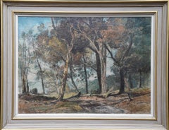 Woodland Path - Peinture à l'huile de paysage en bois impressionniste britannique de 1930