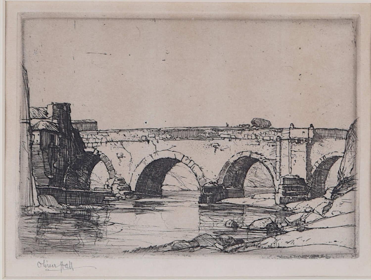 Study of a Bridge, etching by Oliver Hall - Print by Oliver Hall, R.A., R.E., R.S.W.