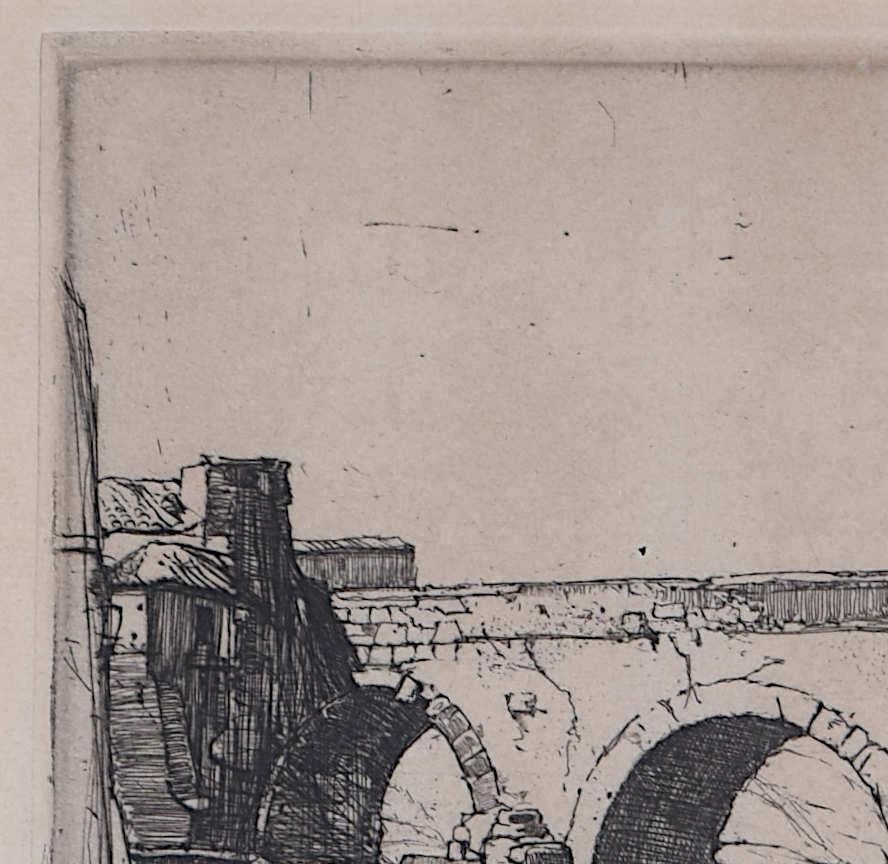 Study of a Bridge, etching by Oliver Hall - Beige Landscape Print by Oliver Hall, R.A., R.E., R.S.W.