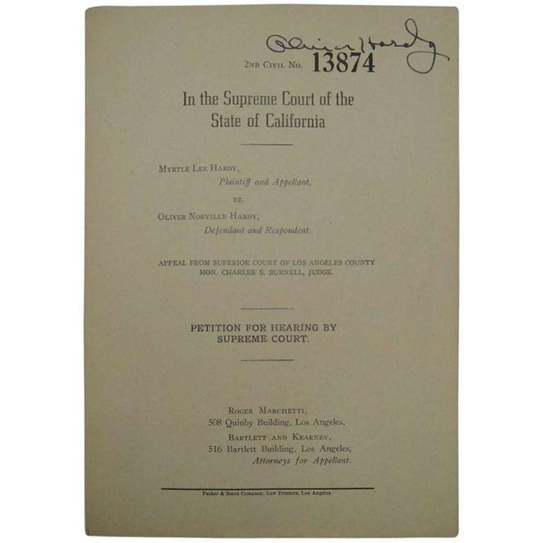 American Oliver Hardy Vintage 1930s Autographed Divorce Document on Paper For Sale