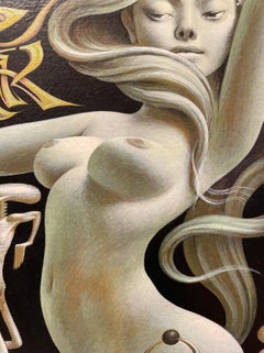 L'incubo di Amlodi - Pittura originale surrealista altamente dettagliata su pannello