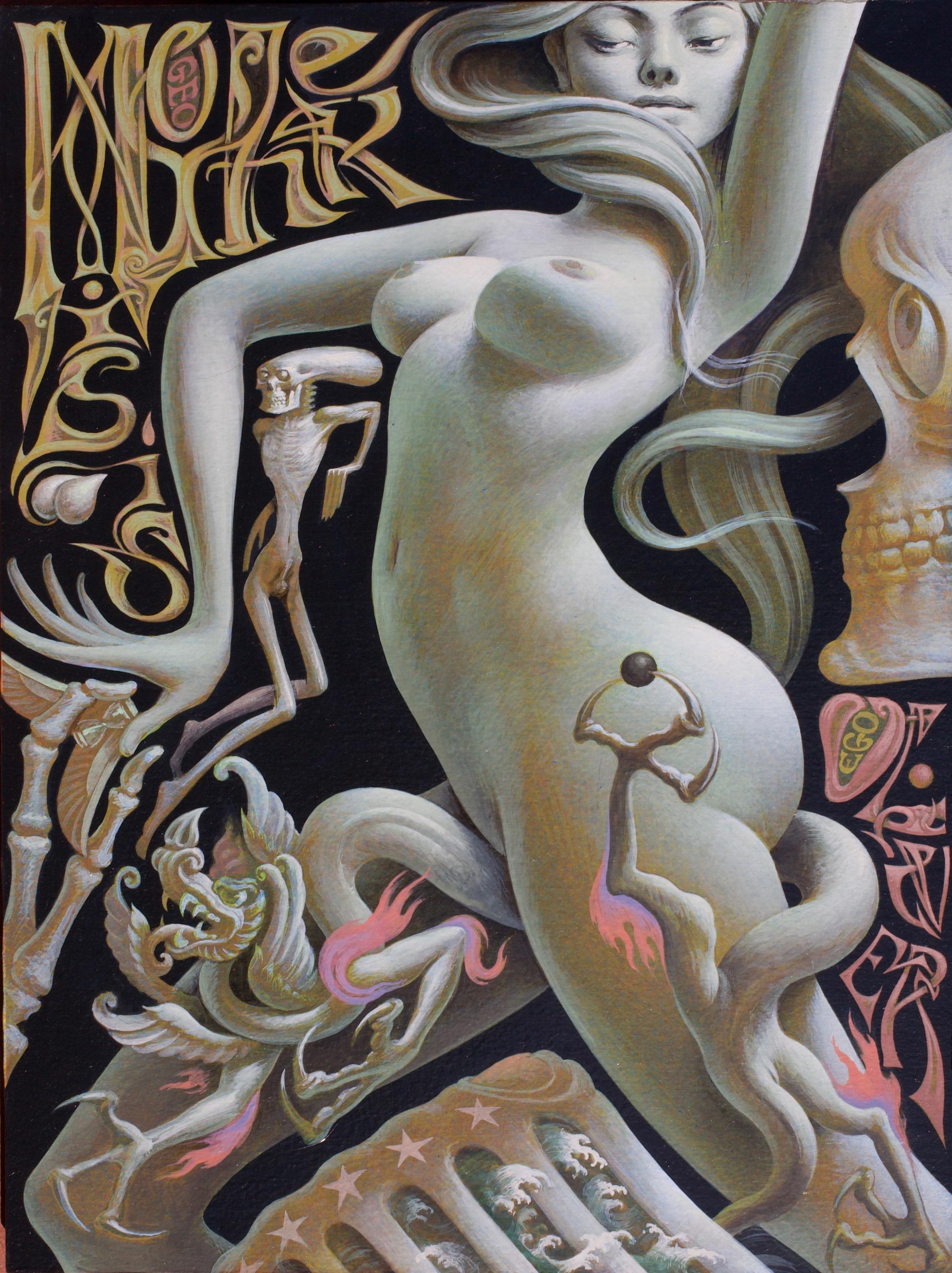 Peinture surréaliste d'origine sur panneau, Nightmare d'Amlodi, très détaillée