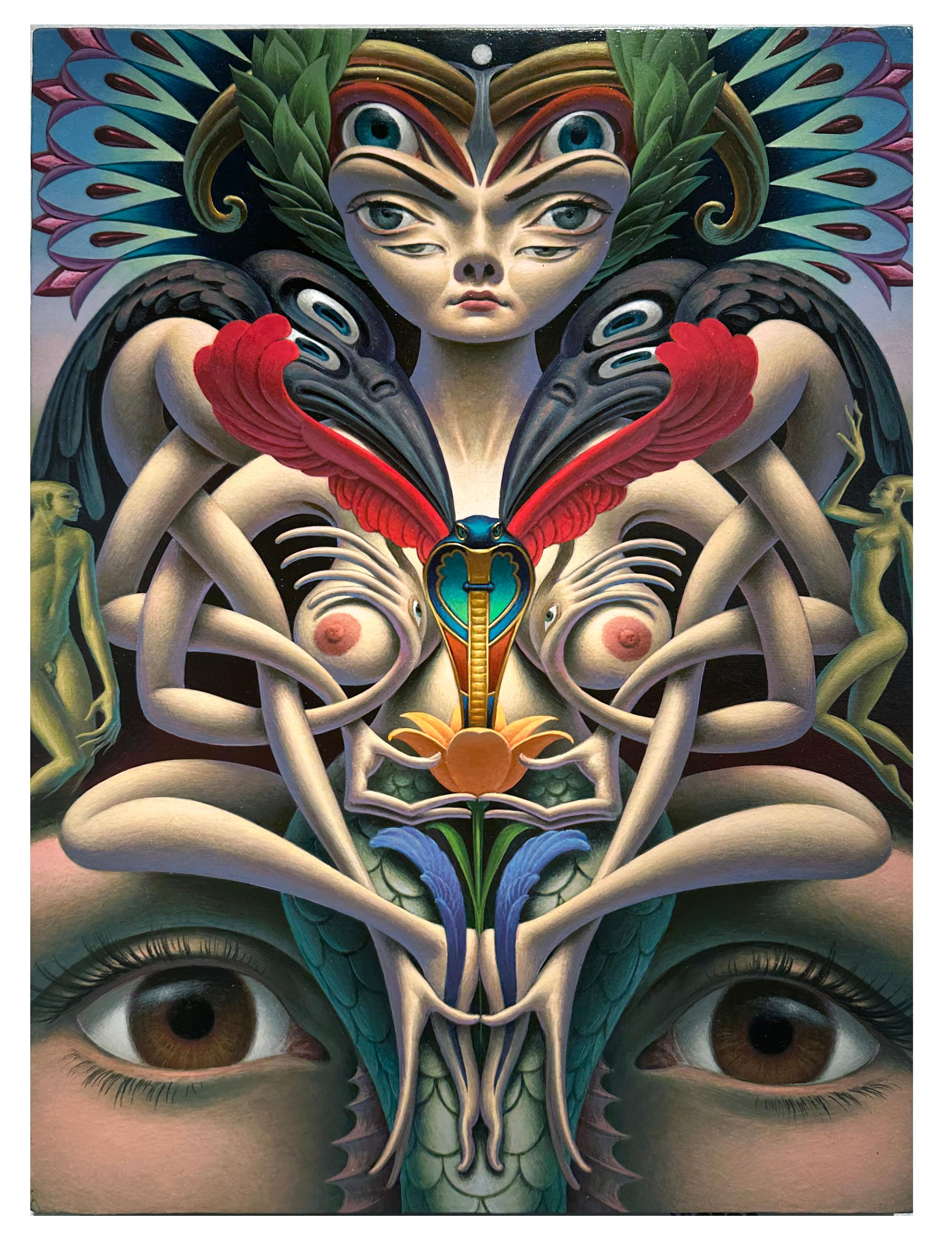Oliver Hazard Benson Figurative Painting - Disembodiment of the Cognitive Viscera (Crown Athena) - Surreal Original Artwork