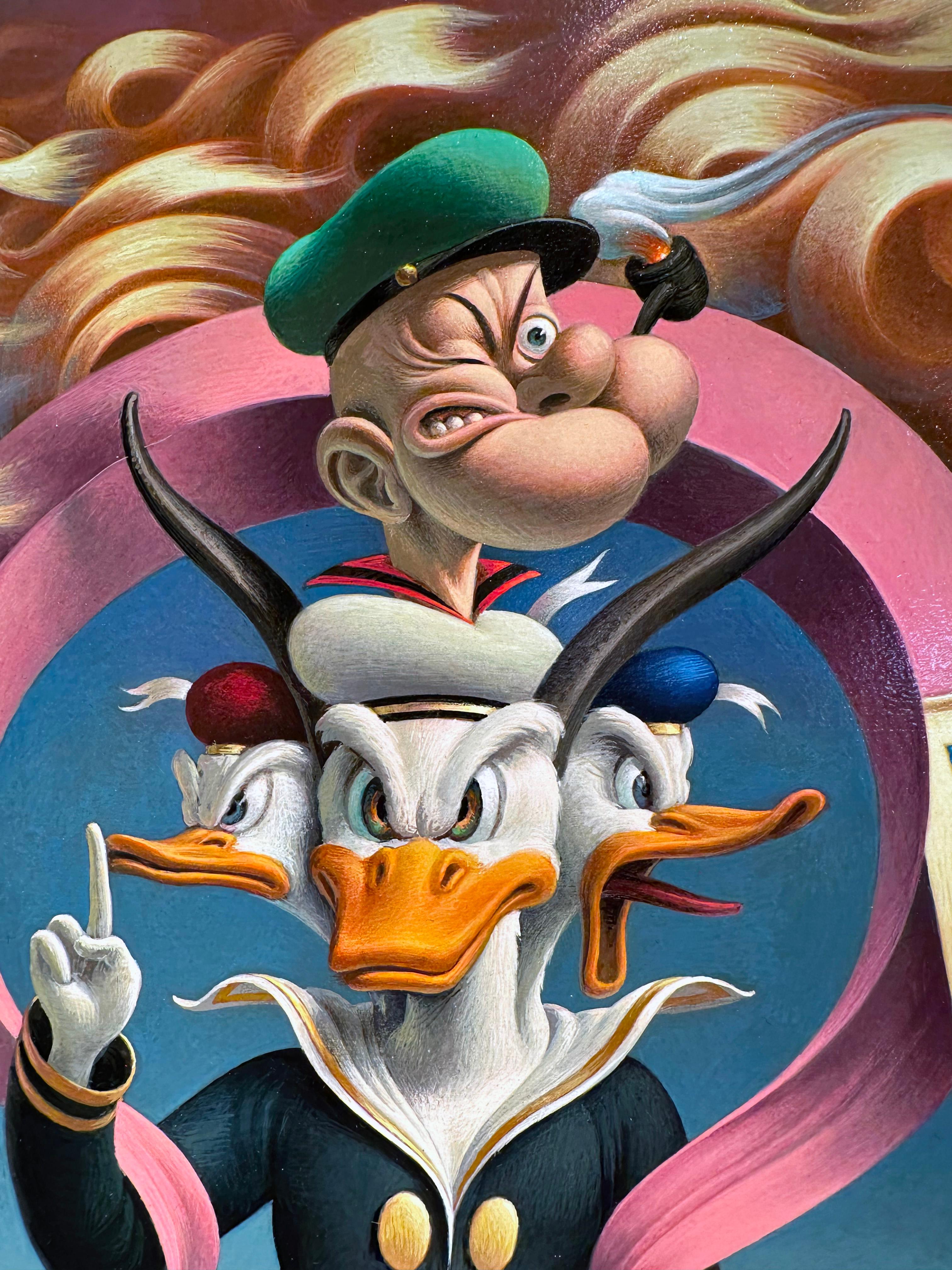 The Magic War - Surreal Disney Characters, Highly Detailed Original Painting in vendita 1