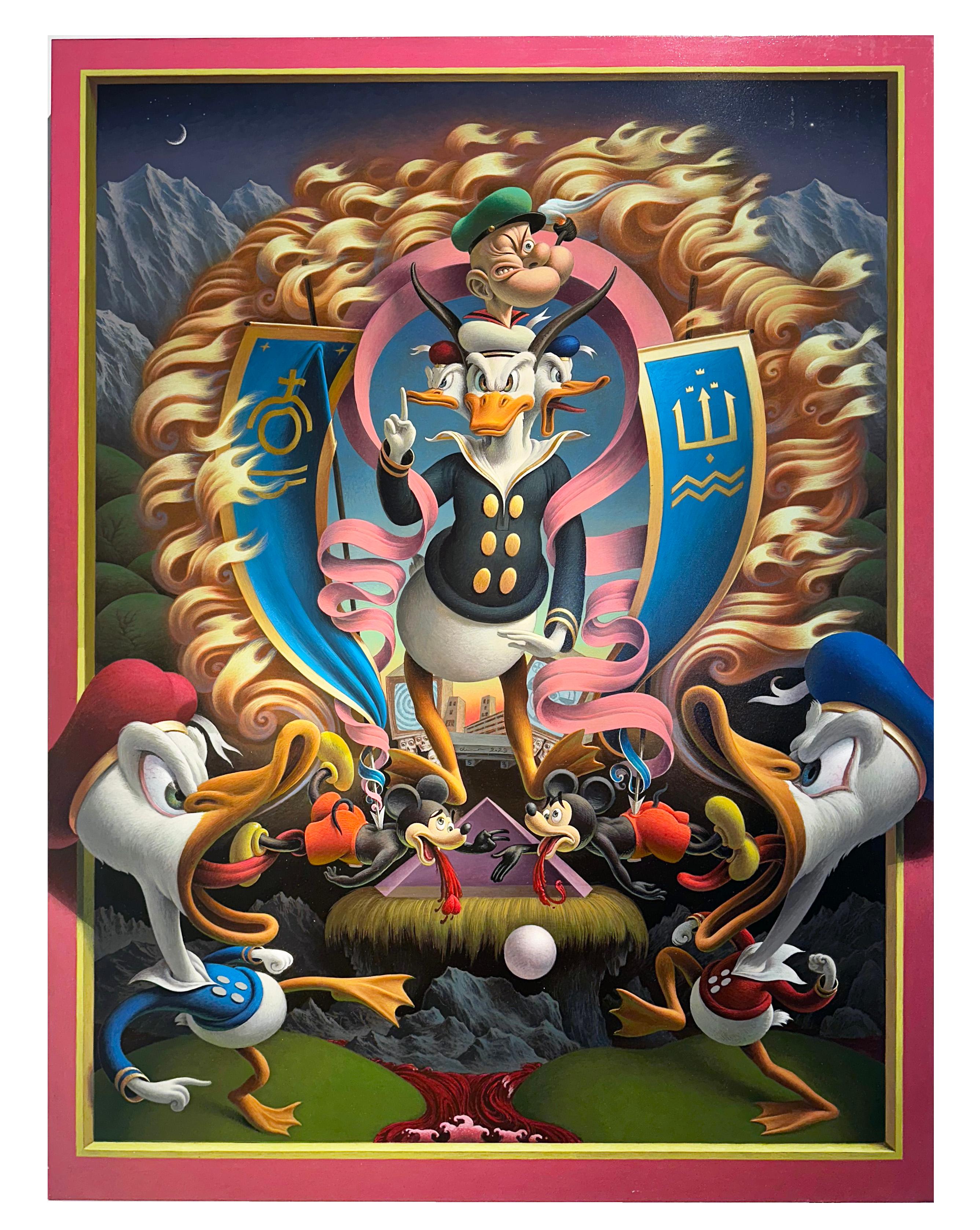 Animal Painting di Oliver Hazard Benson - The Magic War - Surreal Disney Characters, Highly Detailed Original Painting