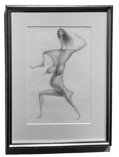 TnT - Surreal Nude Figure, Fine Point Graphite Drawiing, Matted and Framed