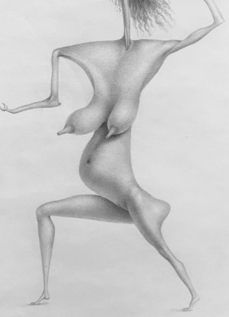 TnT - Surreal Nude Figure, Fine Point Graphite Drawiing, Matted and Framed For Sale 1