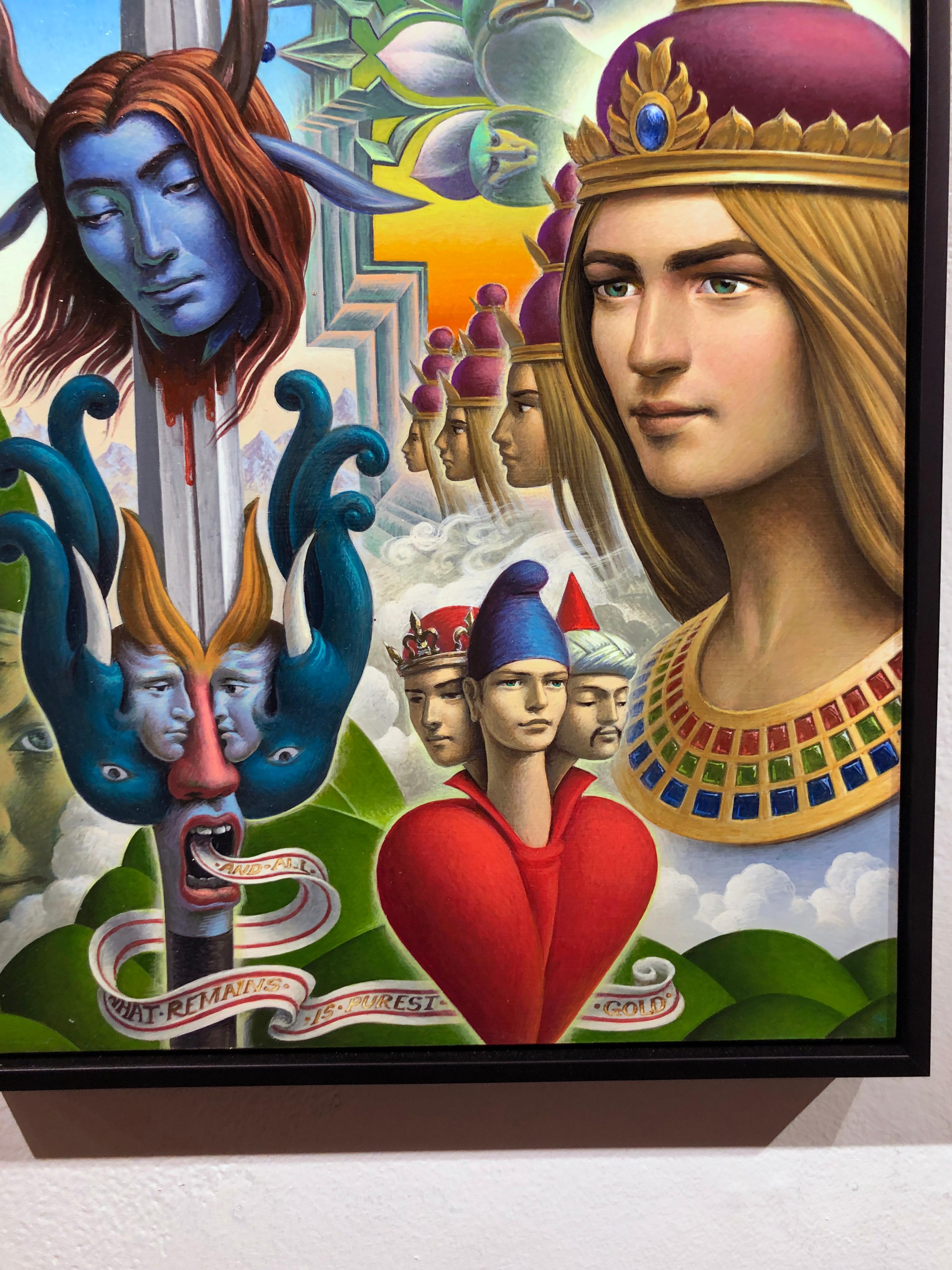 Despertar en Gordia - Muy detallado, surrealista y simbólico, acrílico sobre panel en venta 9