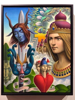 Awakening at Gordia, très détaillé, surréaliste et symbolique, acrylique sur panneau