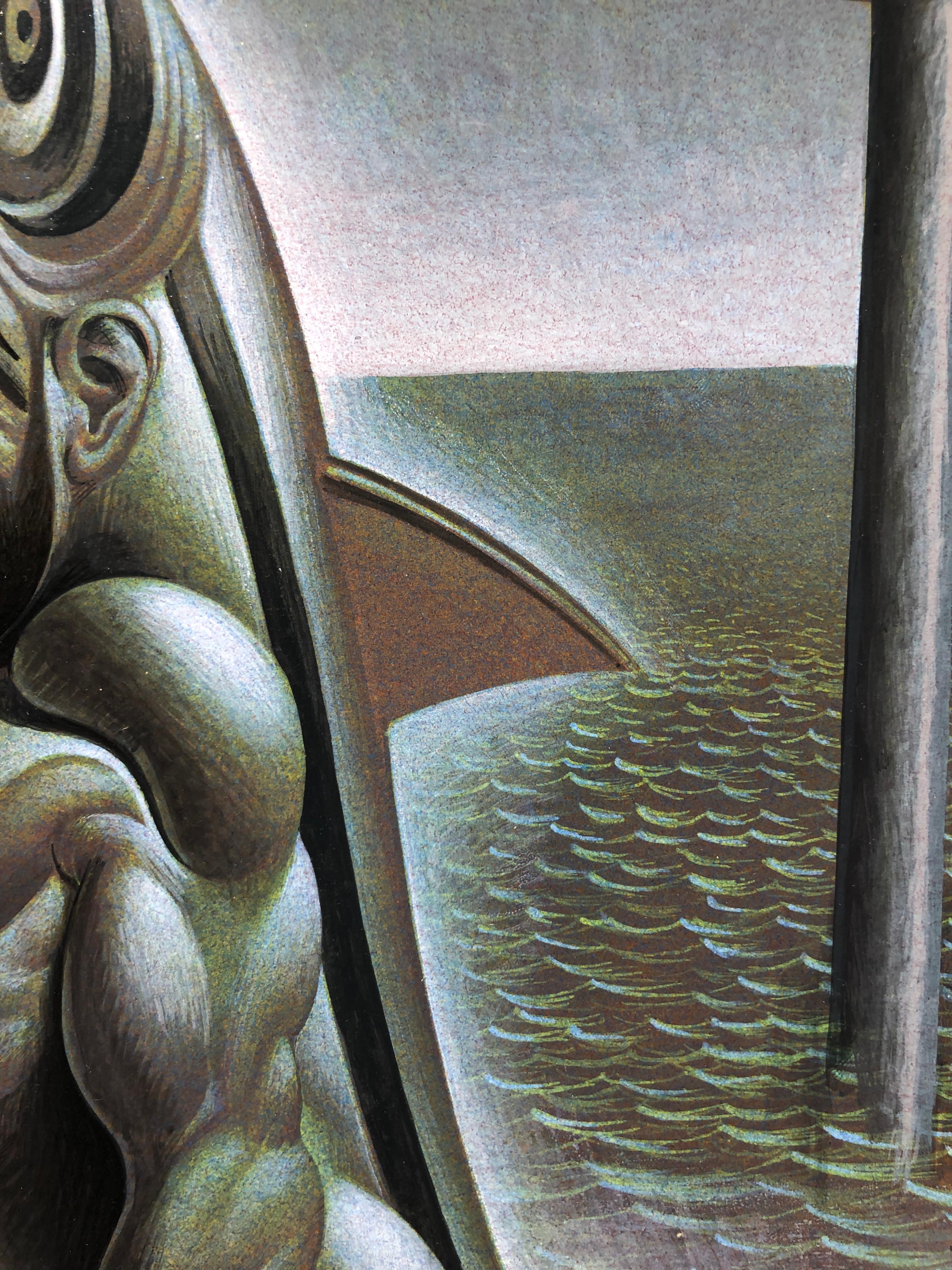 Dagon Calapesce, Symbolische männliche Kriegerfigur, umgeben von Wasser, Acryl/Panel im Angebot 10