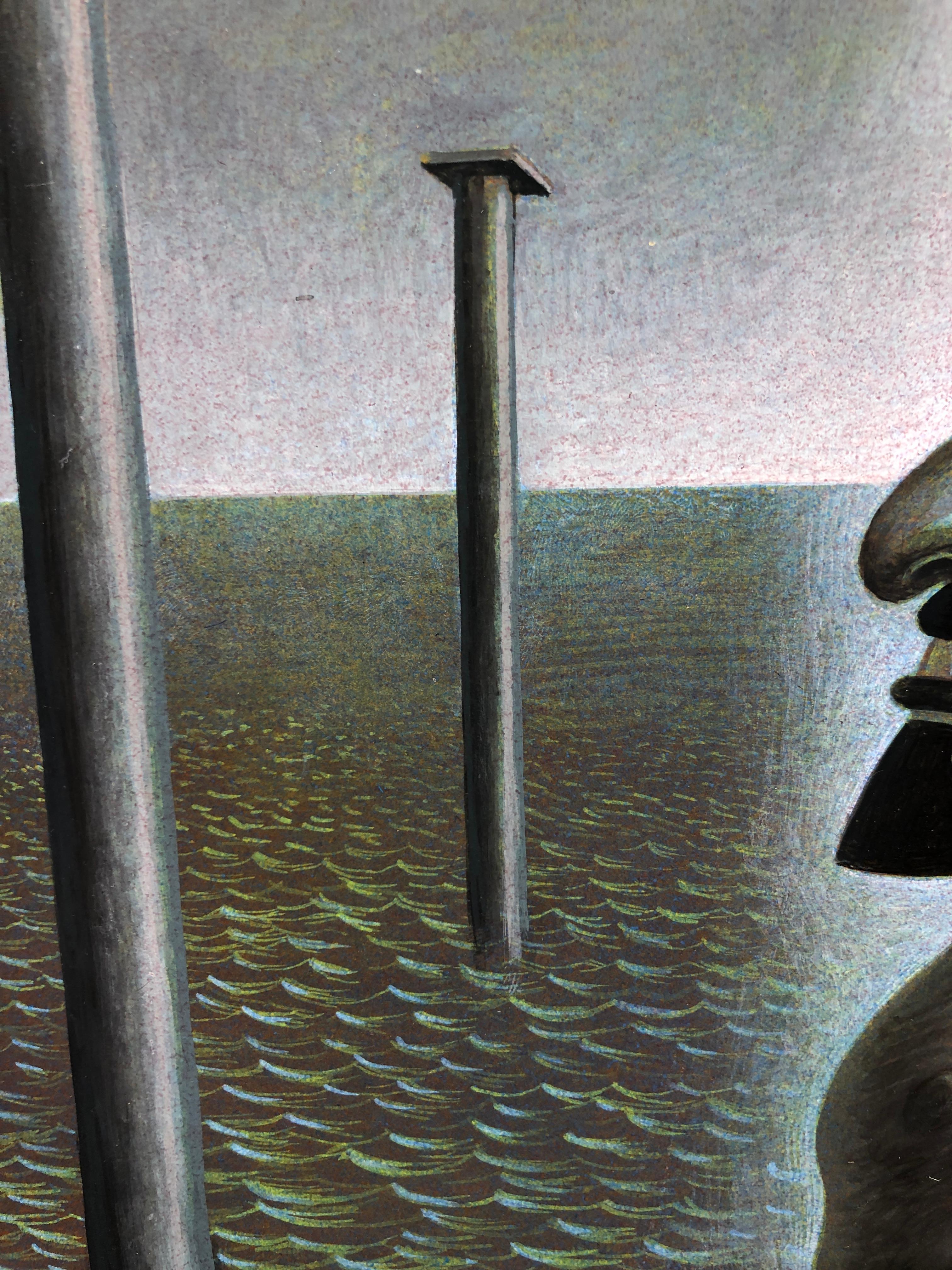 Dagon Calapesce, Symbolische männliche Kriegerfigur, umgeben von Wasser, Acryl/Panel im Angebot 4