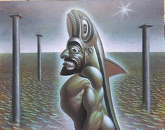 Dagon Calapesce, Symbolic Male Warrior Figure Surrounded by Water, Acrylic/Panel