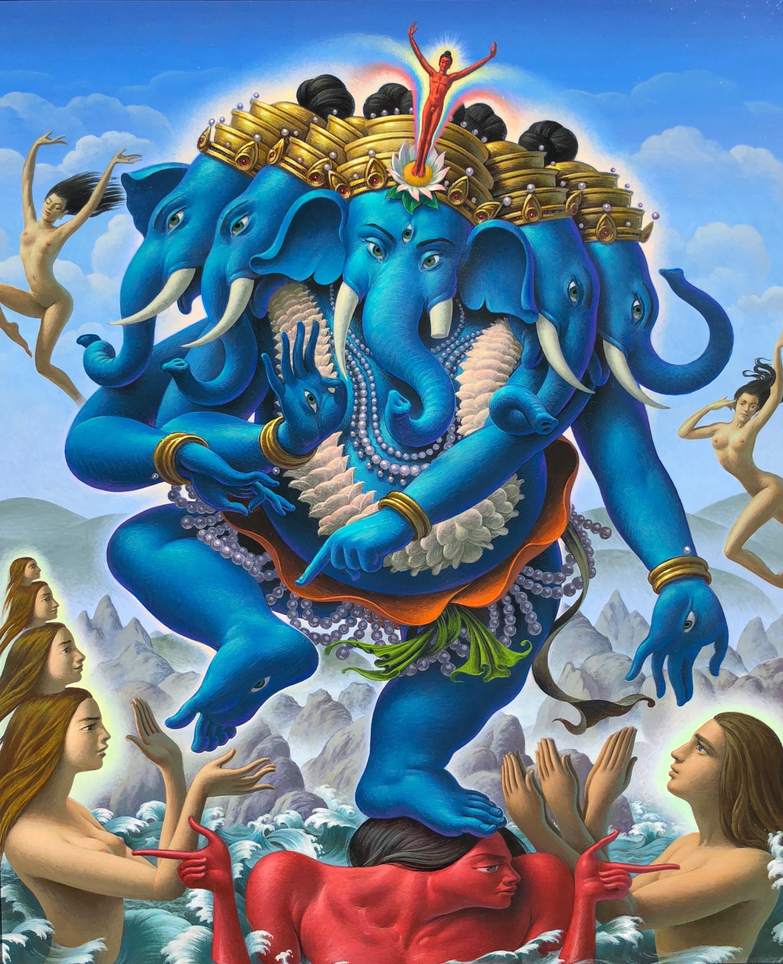 Oliver Hazard Benson Animal Painting - Ganesh at the Maelstrom - Highly Detailed Surreal, Symbolic Painting