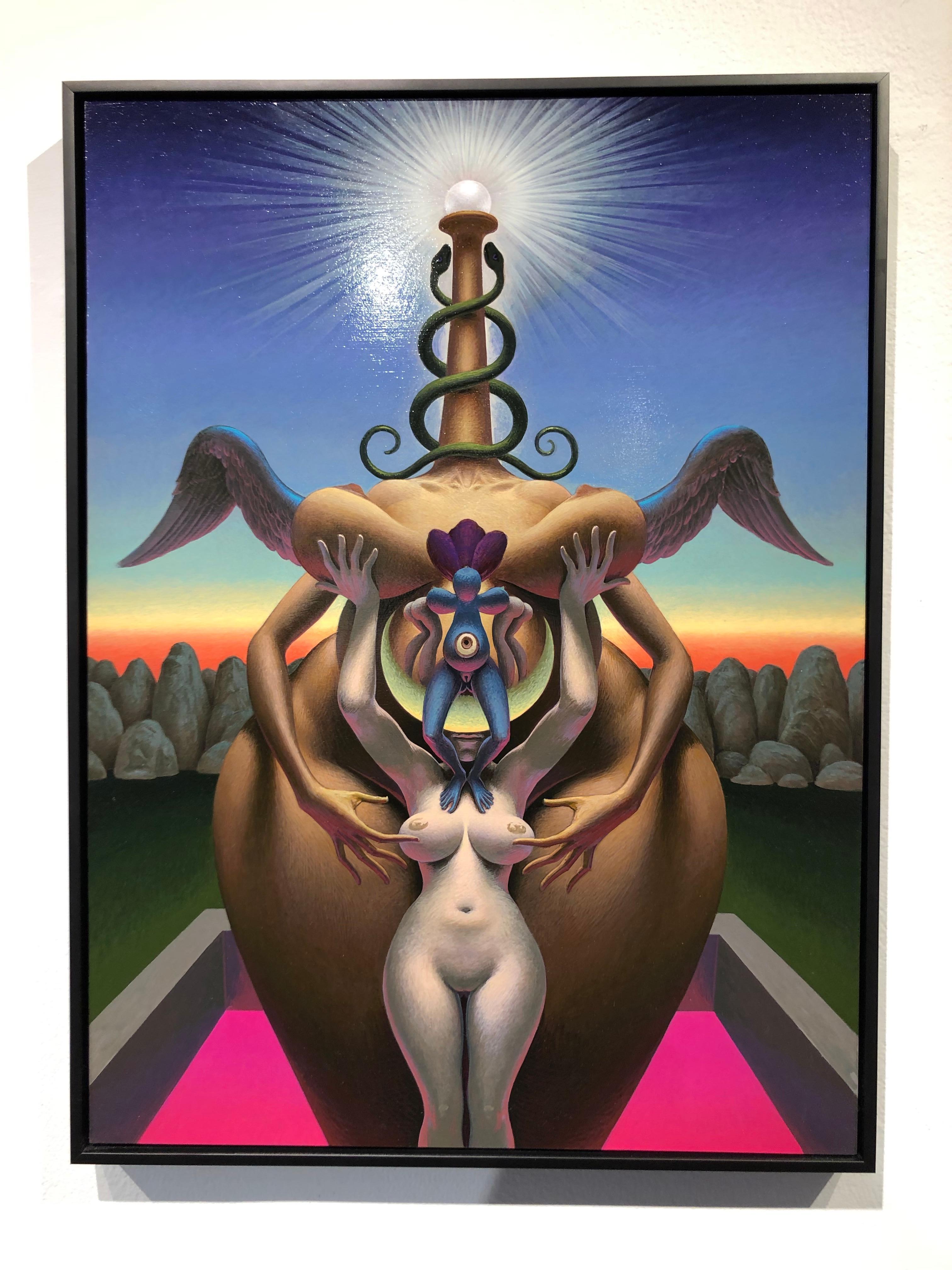 Rückkehr der Göttin - Originalgemälde einer surrealen, symbolischen Göttinfigur – Painting von Oliver Hazard Benson