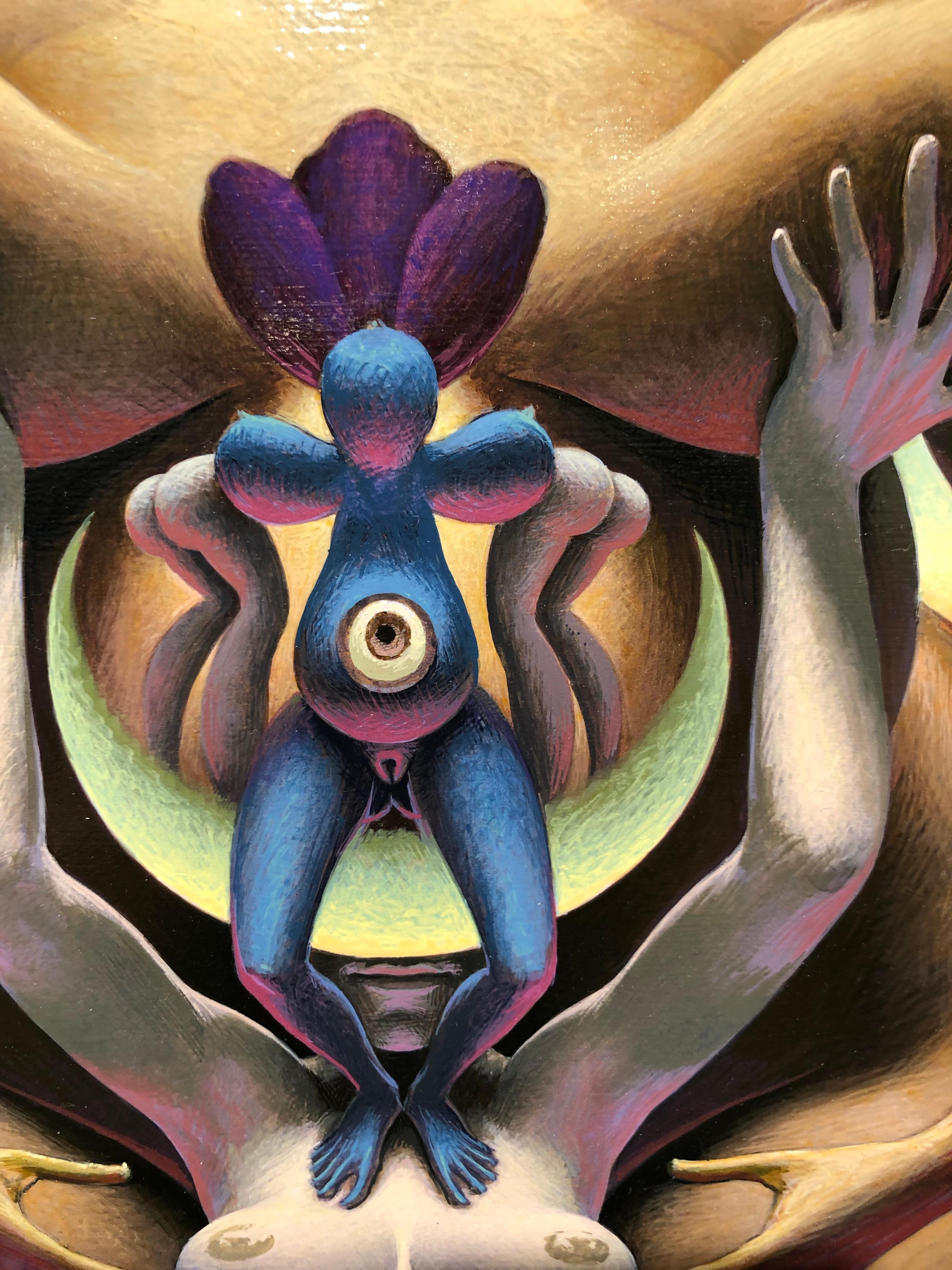 Rückkehr der Göttin - Originalgemälde einer surrealen, symbolischen Göttinfigur (Braun), Nude Painting, von Oliver Hazard Benson