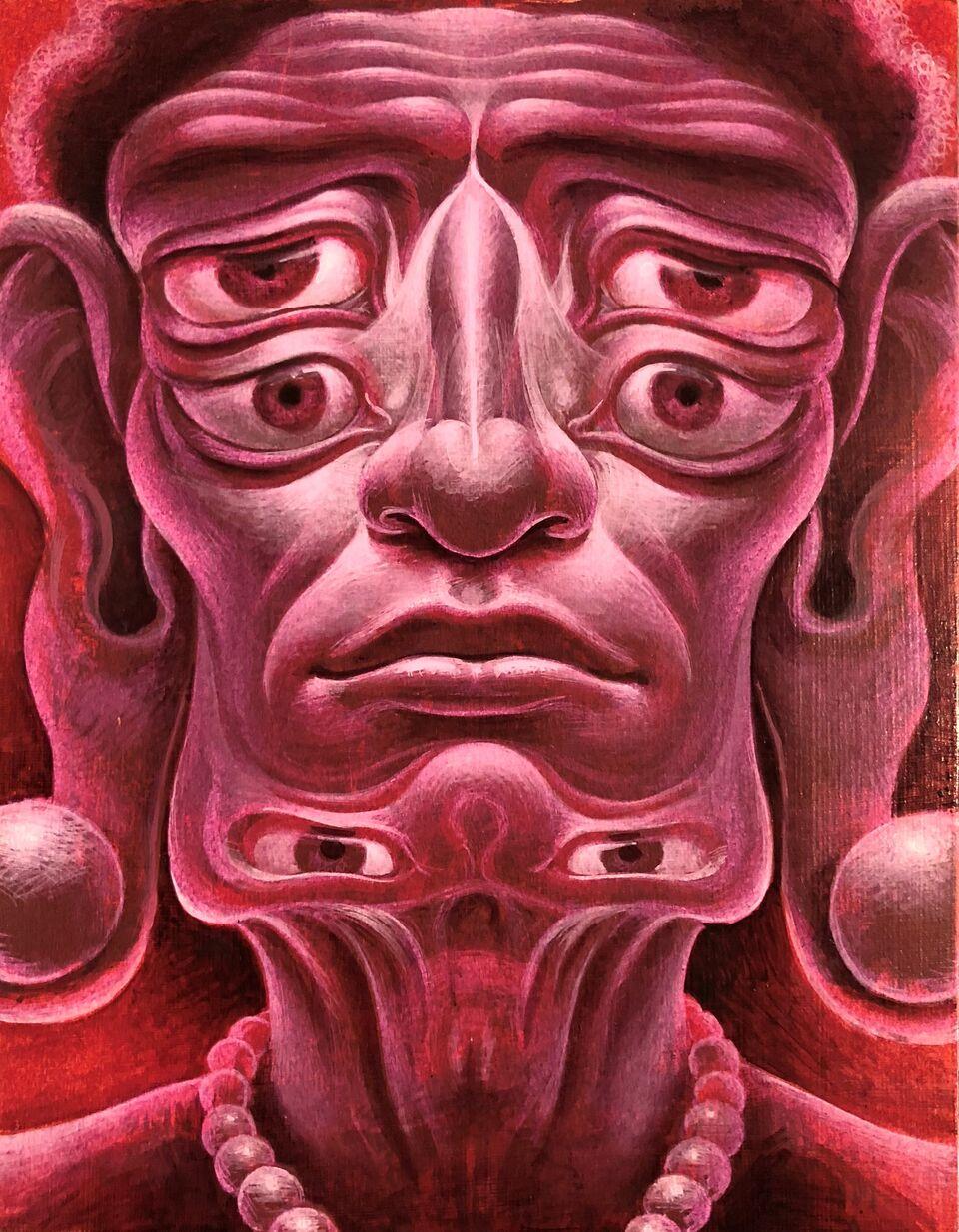 Totemic Arhat - Surreal Buddhist Figure of Enlightenment, Acrylic on Panel