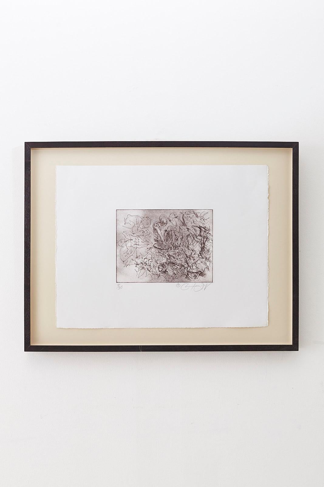 Oliver Lee Jackson (American b. 1935) Intaglio print XVI etching ink on paper, circa 2007. Pencil signed lower right edition #4 of 30. Museum quality mounted and framed using Truguard conservation glass in an ebonized frame.