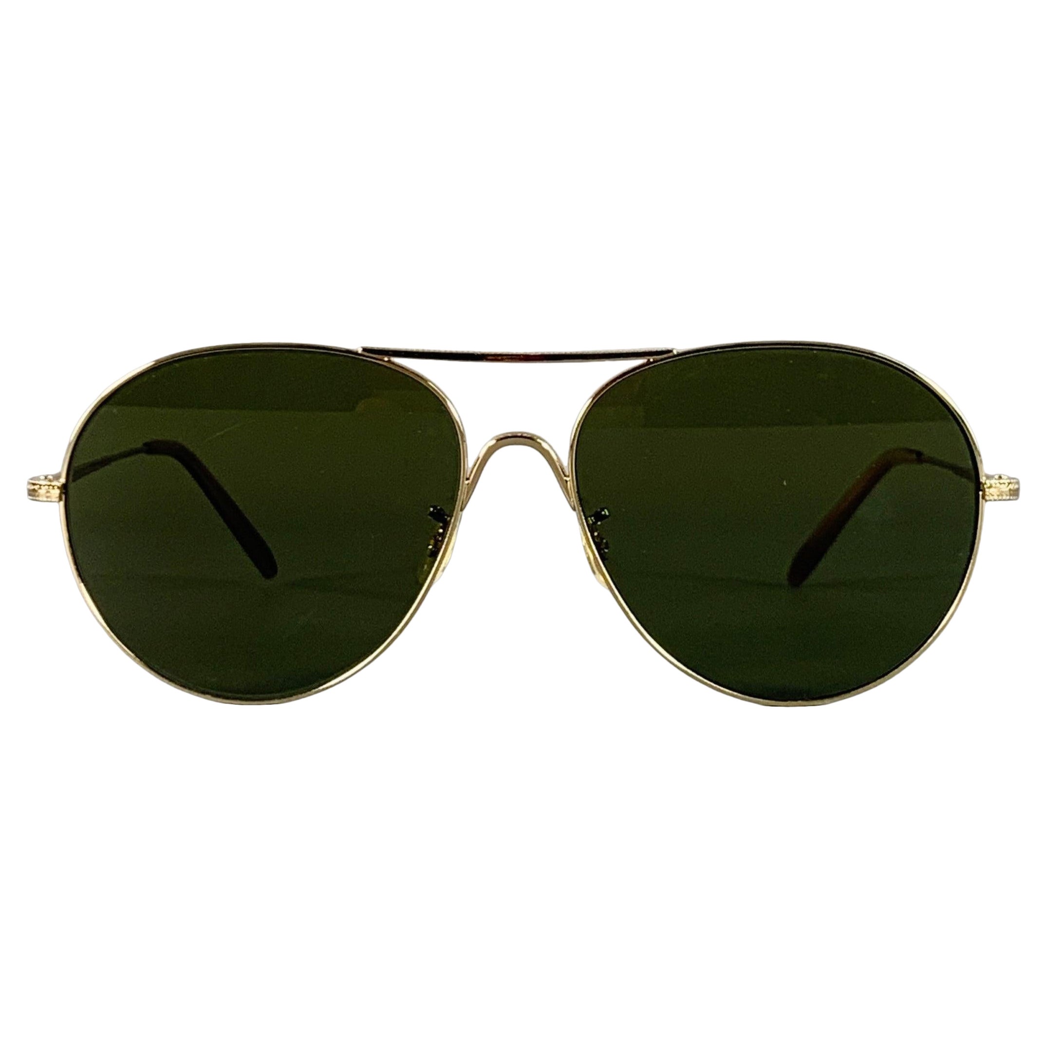 Oliver Peoples Rockmore - Occhiali da sole Aviator in metallo con incisione in oro in vendita