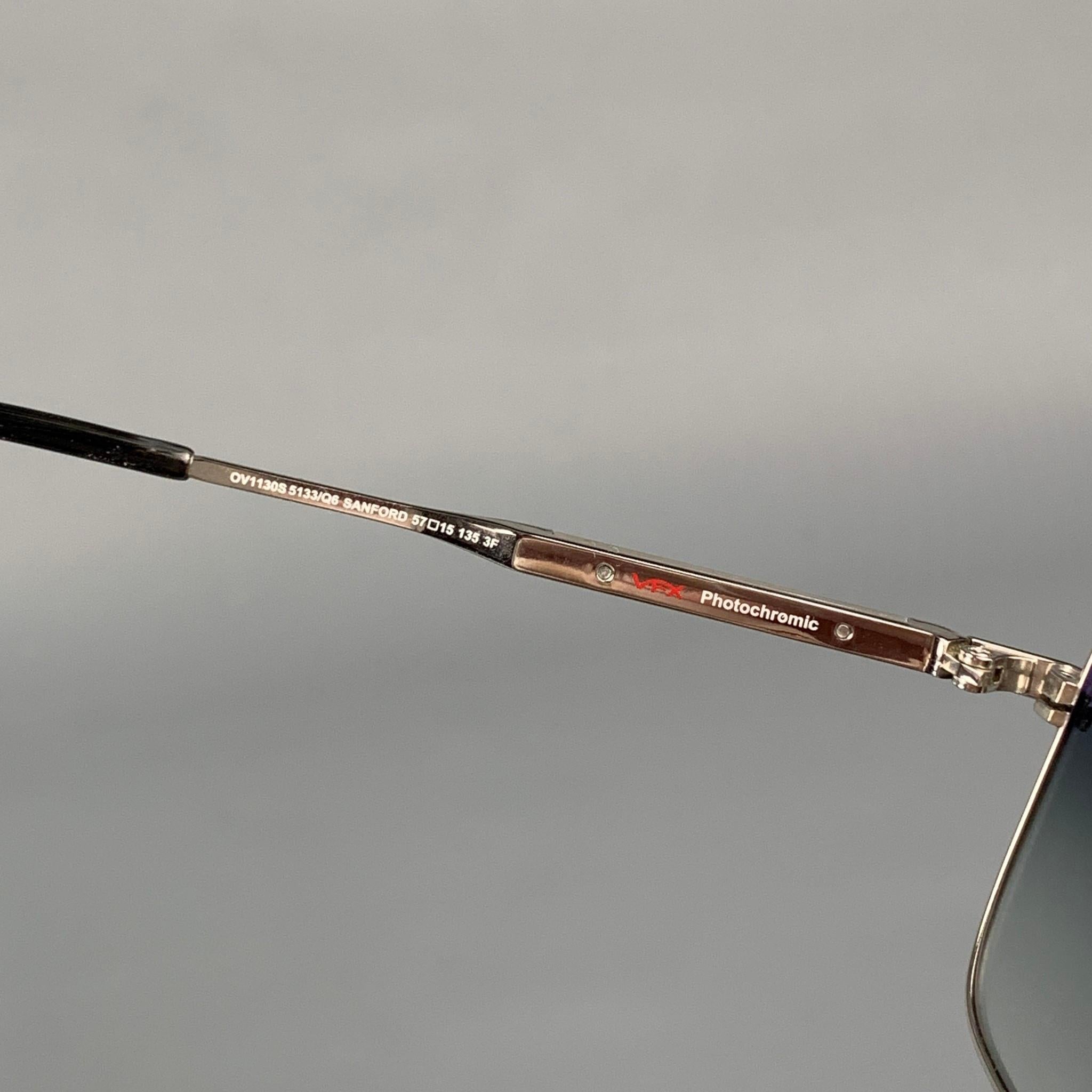 OLIVER PEOPLES Silver & Blue Metal Sanford Sunglasses In Good Condition In San Francisco, CA
