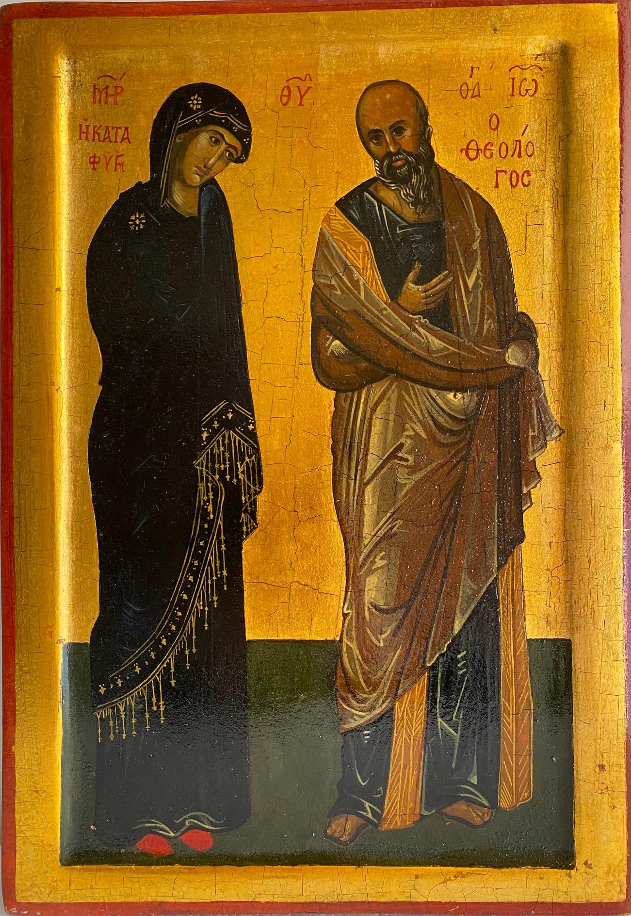 Oliver Samsinger Figurative Painting - Virgin of Kataphyge and St. John, after a Byzantine Bulgarian Icon 14th Century 