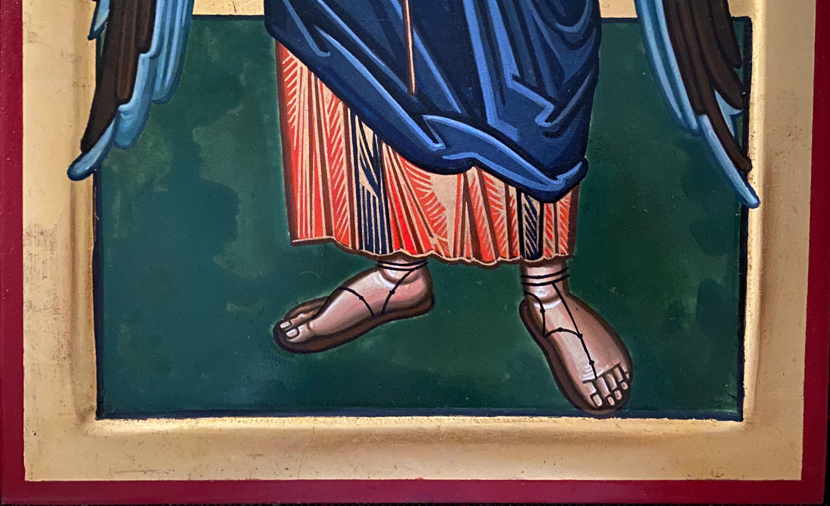 The archangel Saint Michael, after an icon of the 14th century - Brown Portrait Painting by Oliver Samsinger