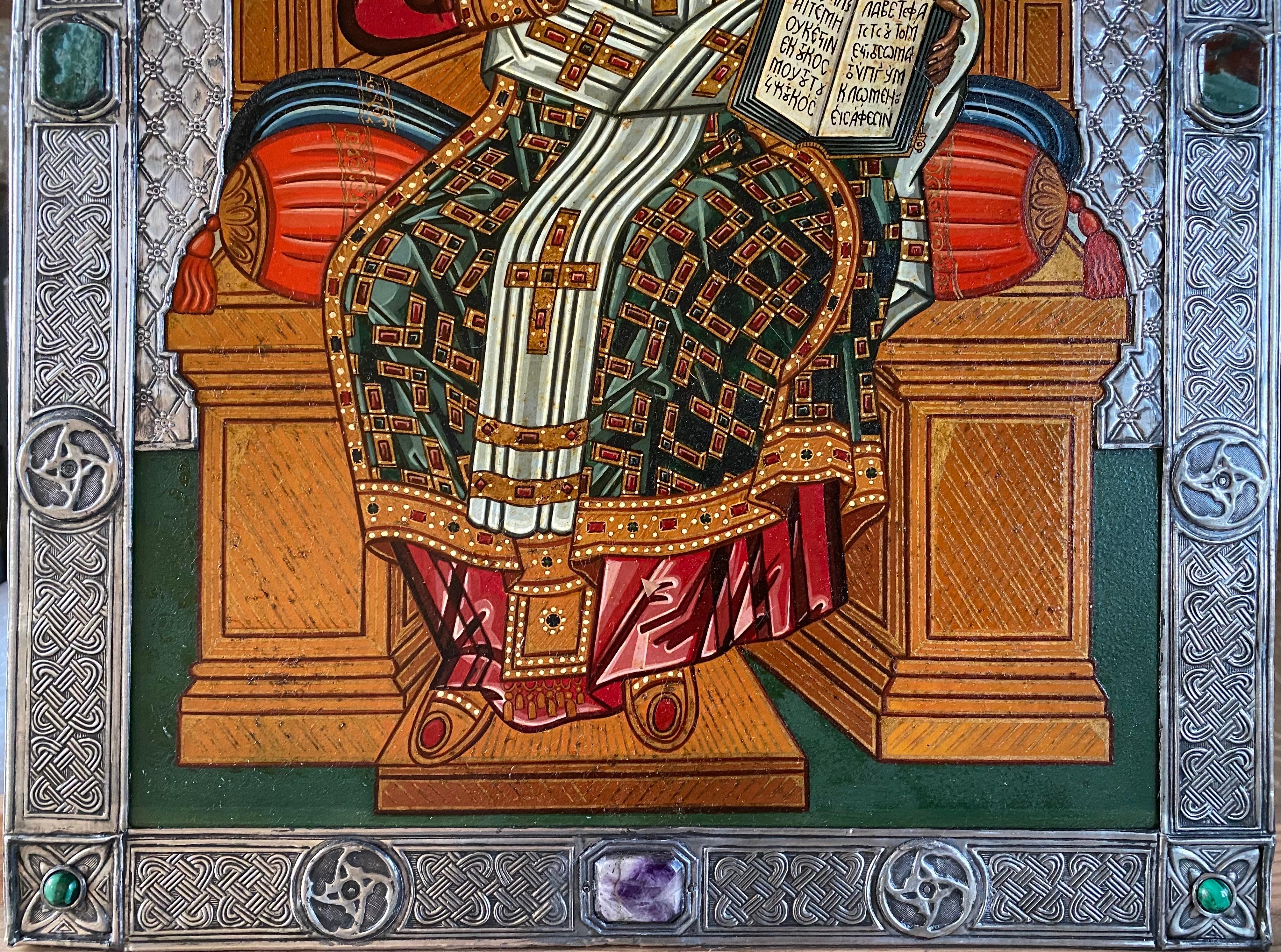 Christ, der Große Hohe Priester. Griechisch-italienisches Ikon mit silbernem Oklad im Angebot 6