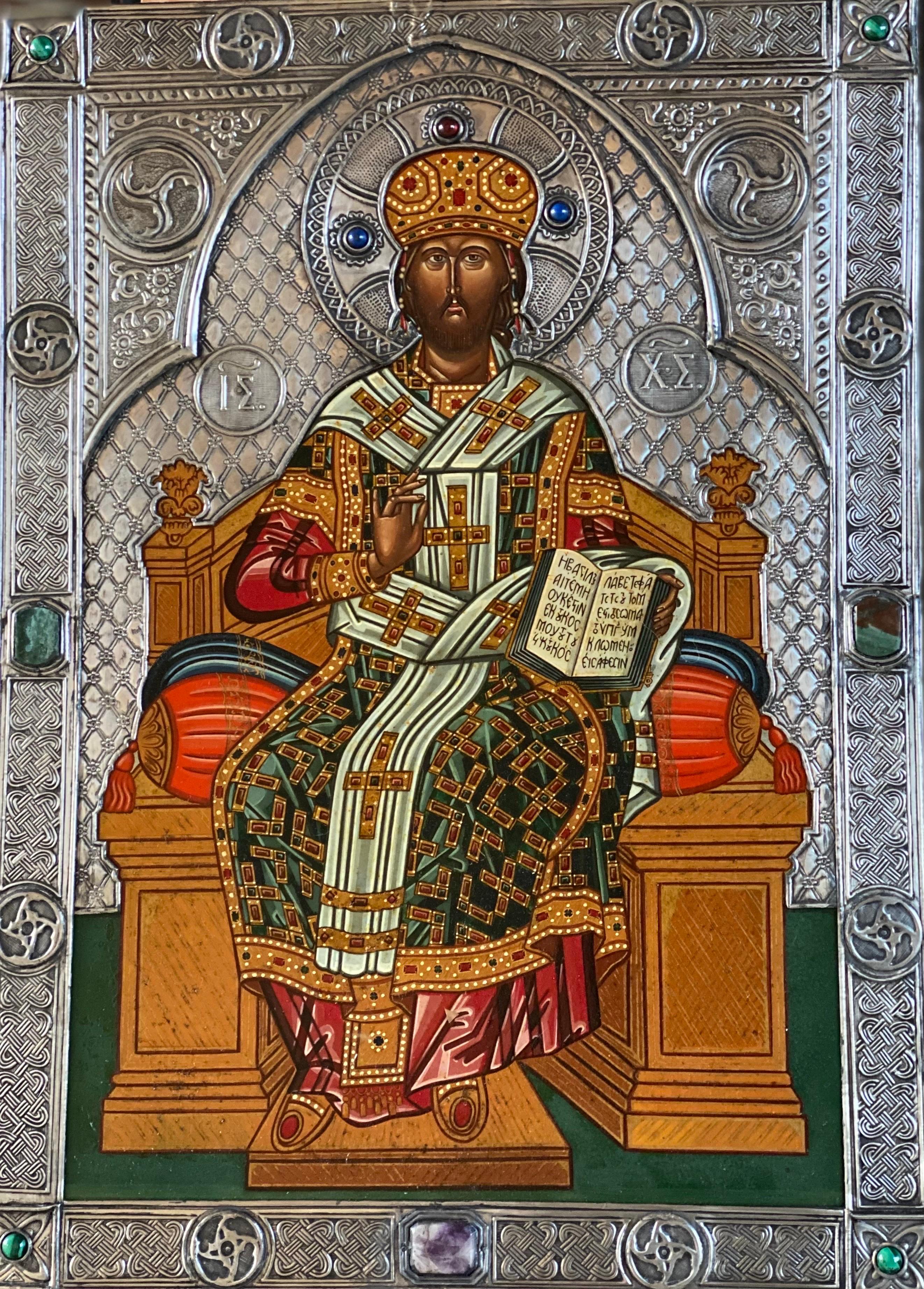 Christ, the Great High Priest. Greek-Italian style Icon with silver oklad