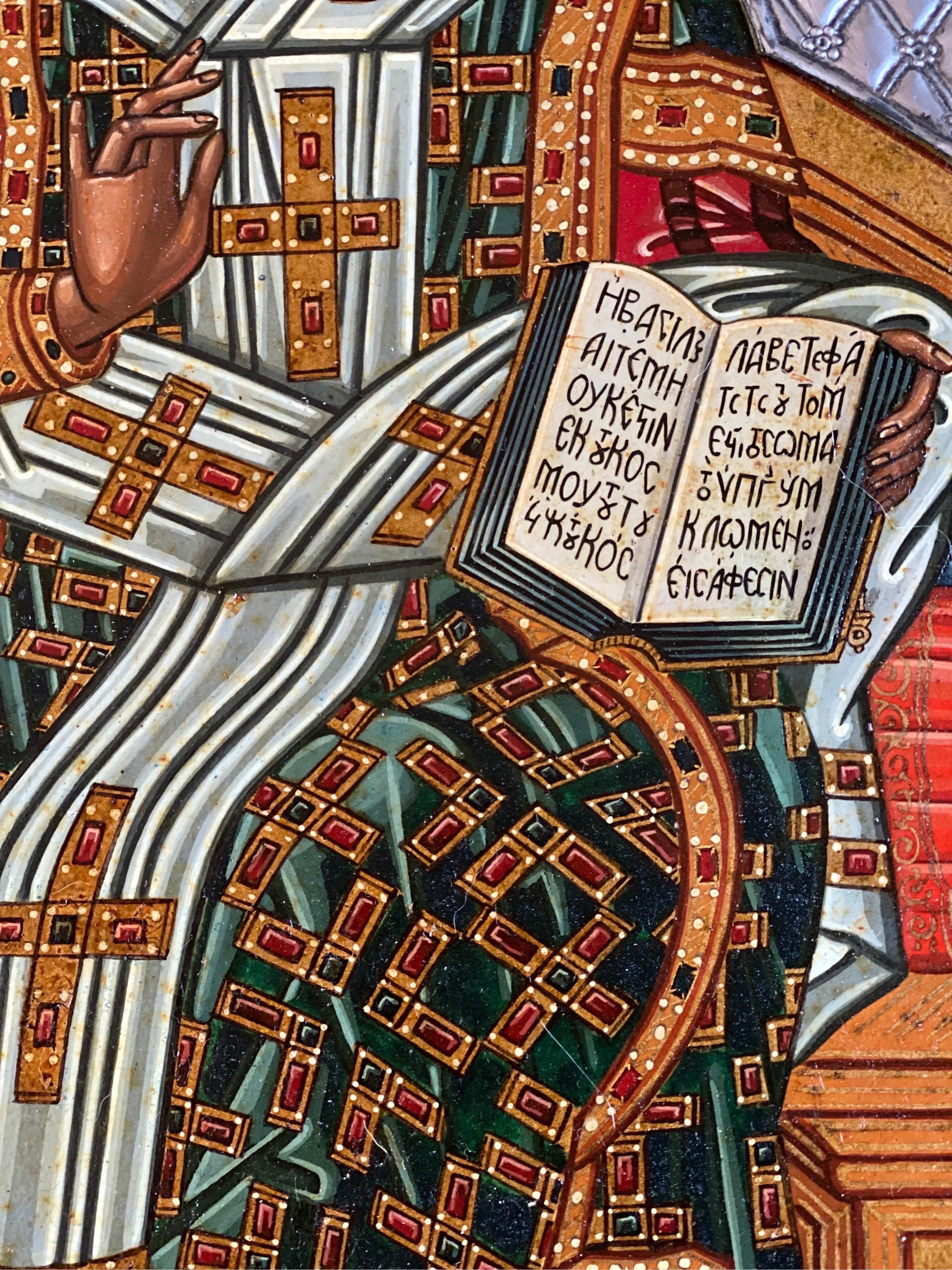 Christ, der Große Hohe Priester. Griechisch-italienisches Ikon mit silbernem Oklad (Silber), Figurative Painting, von Oliver Samsinger