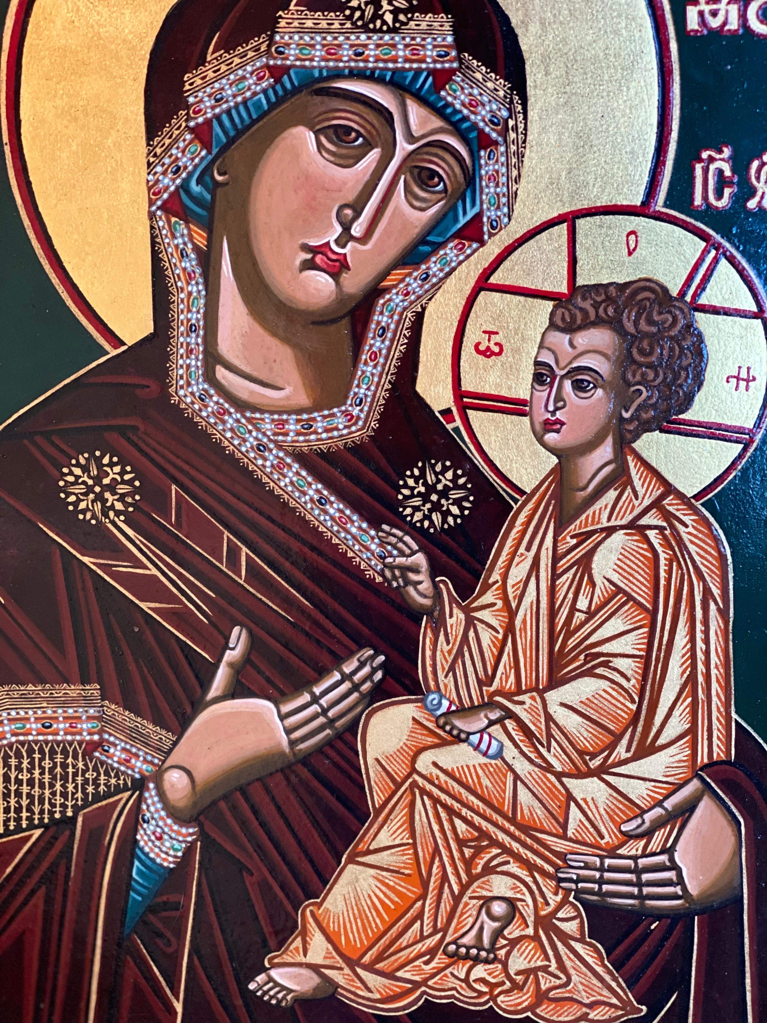 The Virgin of Tijvin (after a Russian Icon in the style of the 18th century). - Brown Figurative Painting by Oliver Samsinger
