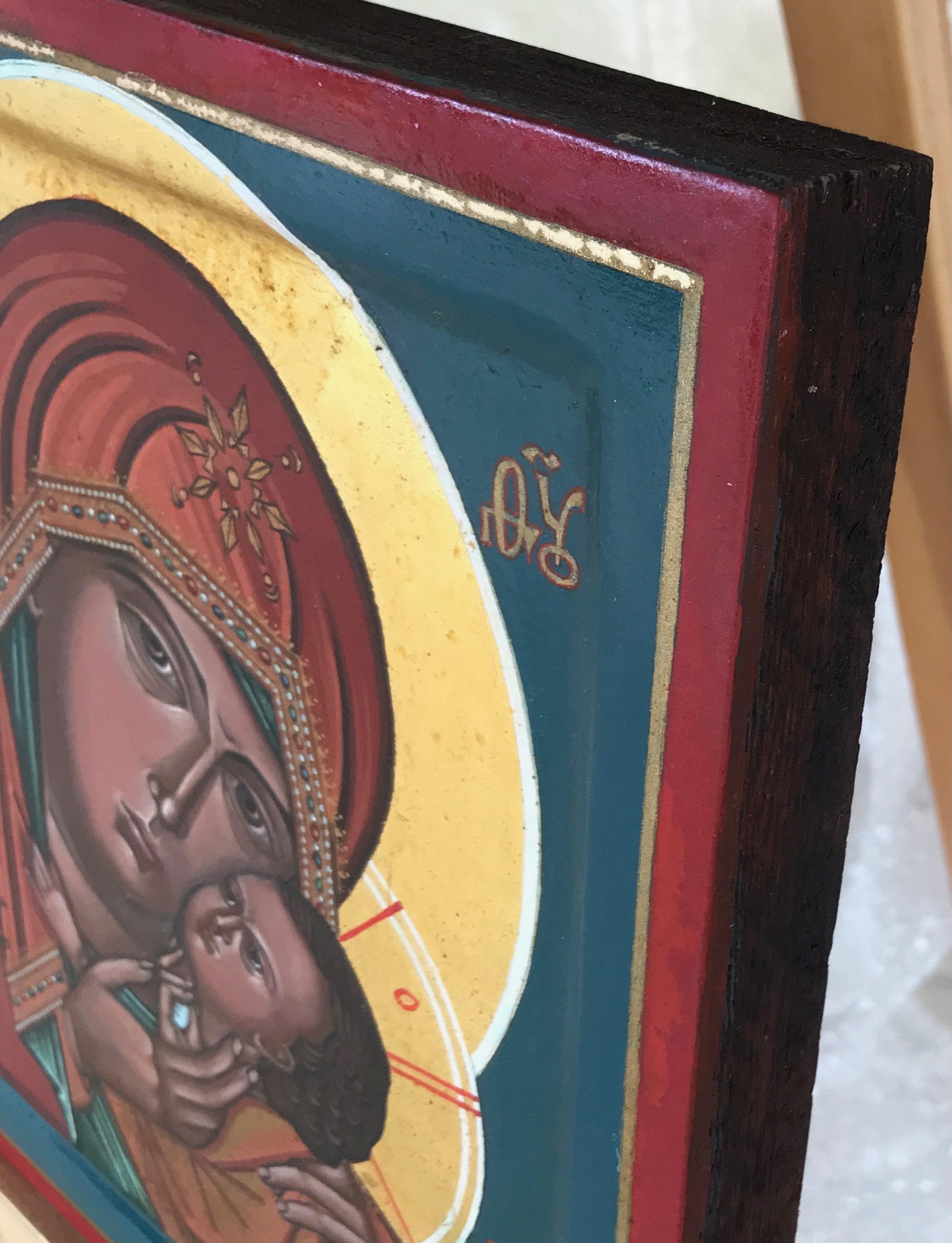 Icon of  The Holy Virgin of  Tenderness (Korsunskaya). - Brown Portrait Painting by Oliver Samsinger