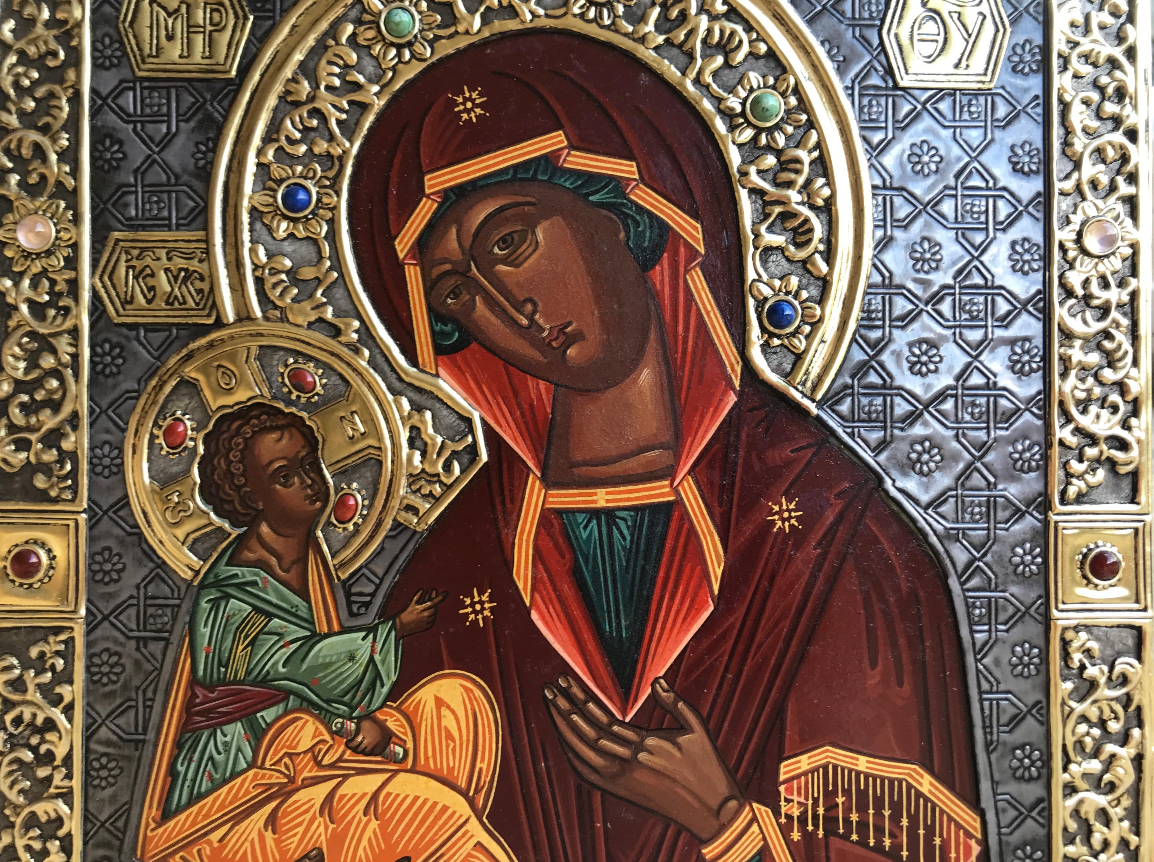 Icon of  Our Lady of Jerusalem with oklad by Oliver Samsinger For Sale 4