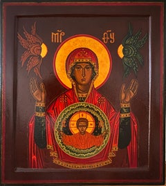 Icono bizantino "Virgen de la Señal" (Orans) con el Niño Emmanuel y Querubines