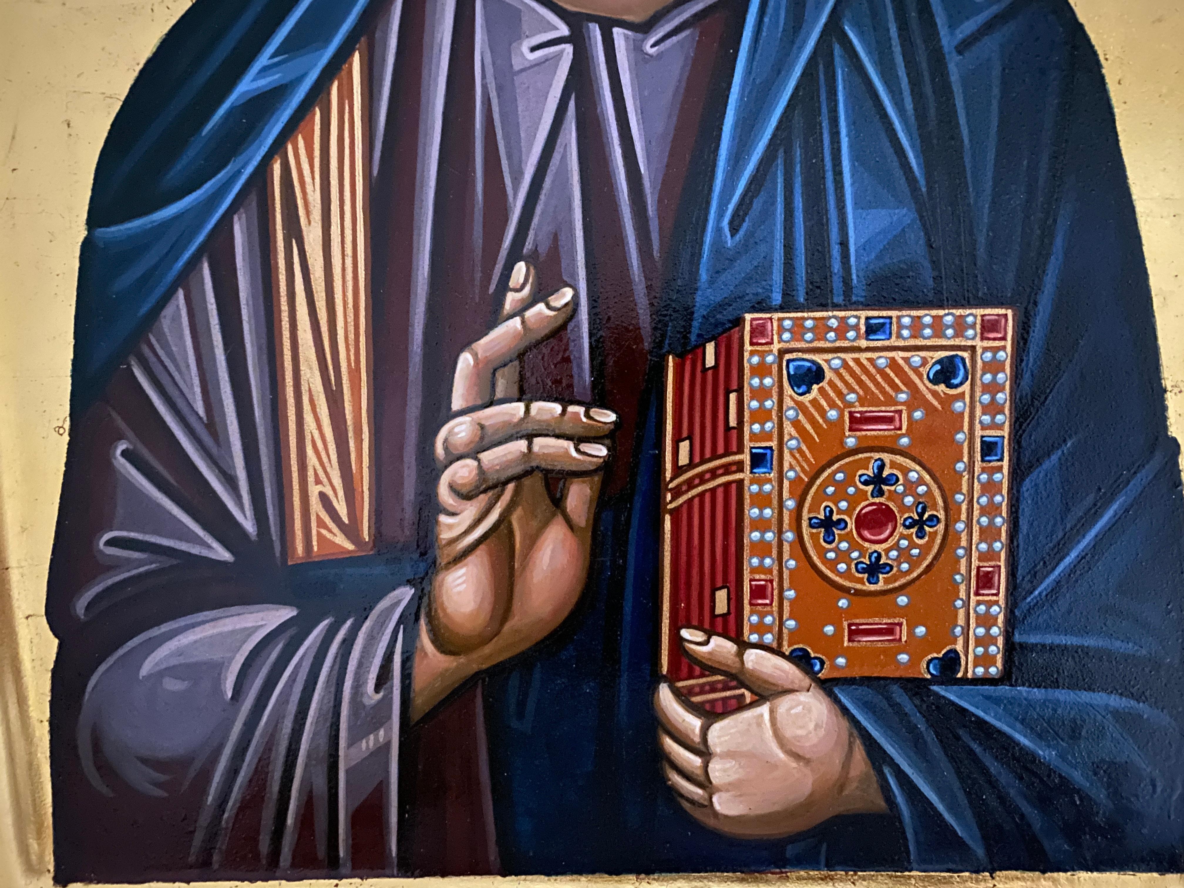 Christ Pantocrator (Closed Book) – Byzantine Icon, Egg Tempera & 24K Gold For Sale 1