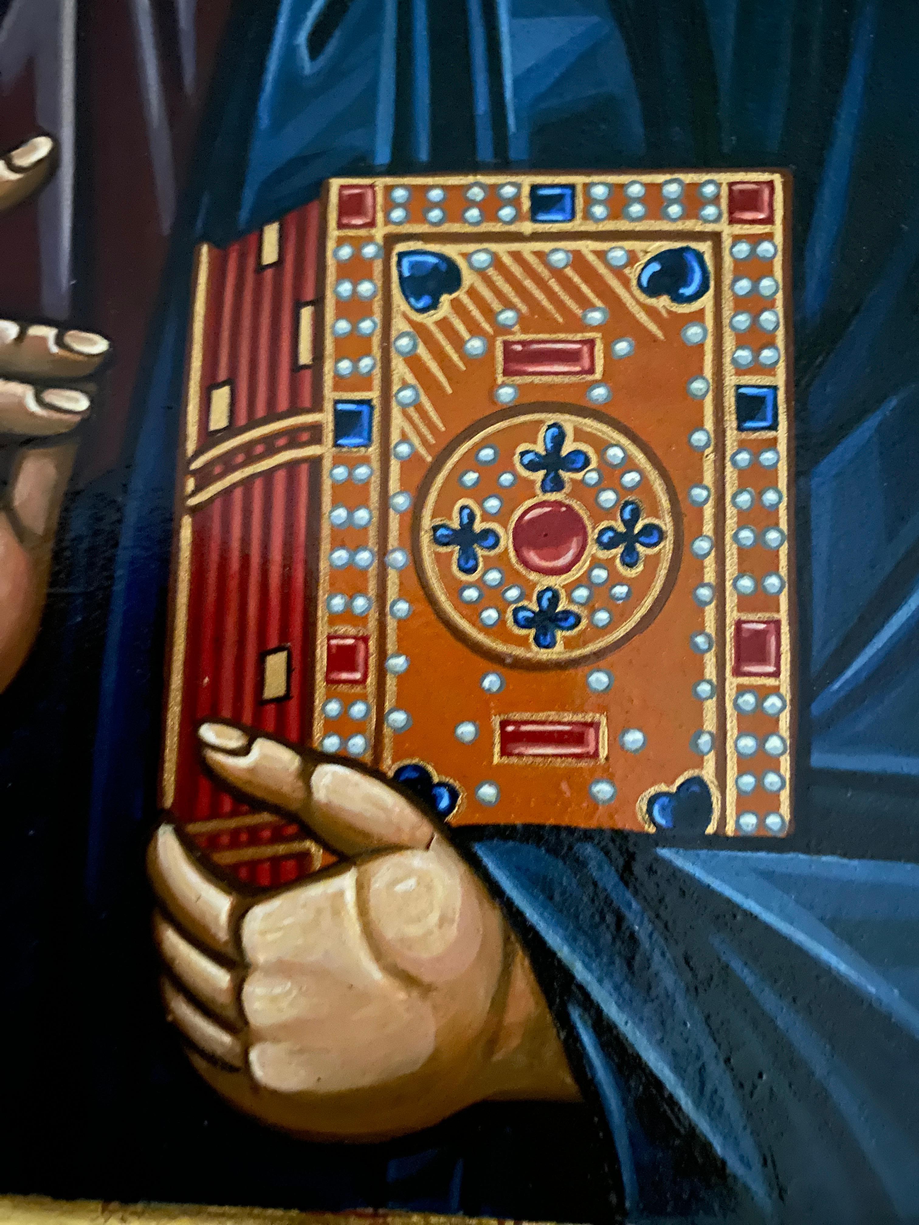 Christ Pantocrator (Closed Book) – Byzantine Icon, Egg Tempera & 24K Gold For Sale 2