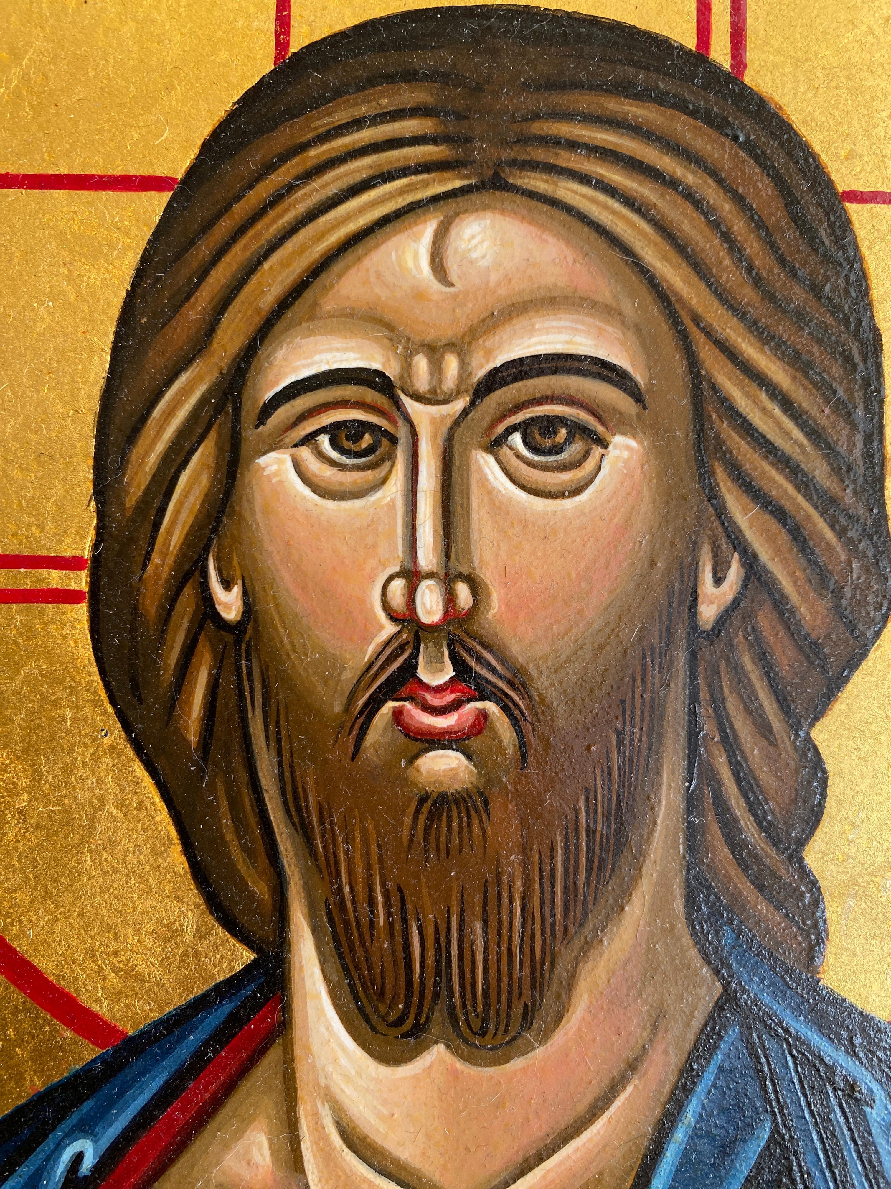 Christ Pantocrator (Open Book) – Byzantine Icon, Egg Tempera & 24K Gold - Painting by Oliver Samsinger
