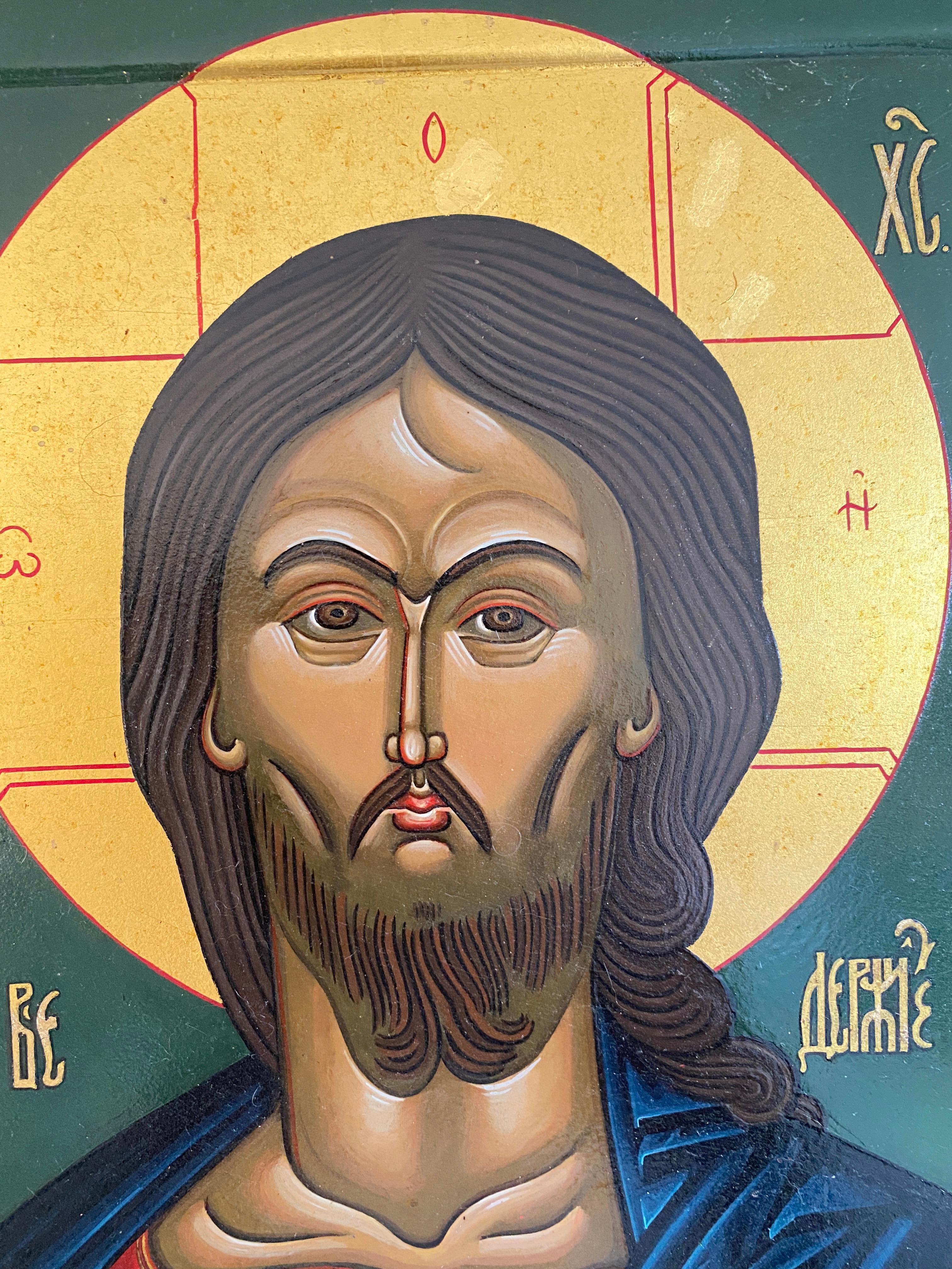 Christ with the Angry Gaze - After a Russian Icon, 17th C. - Painting by Oliver Samsinger