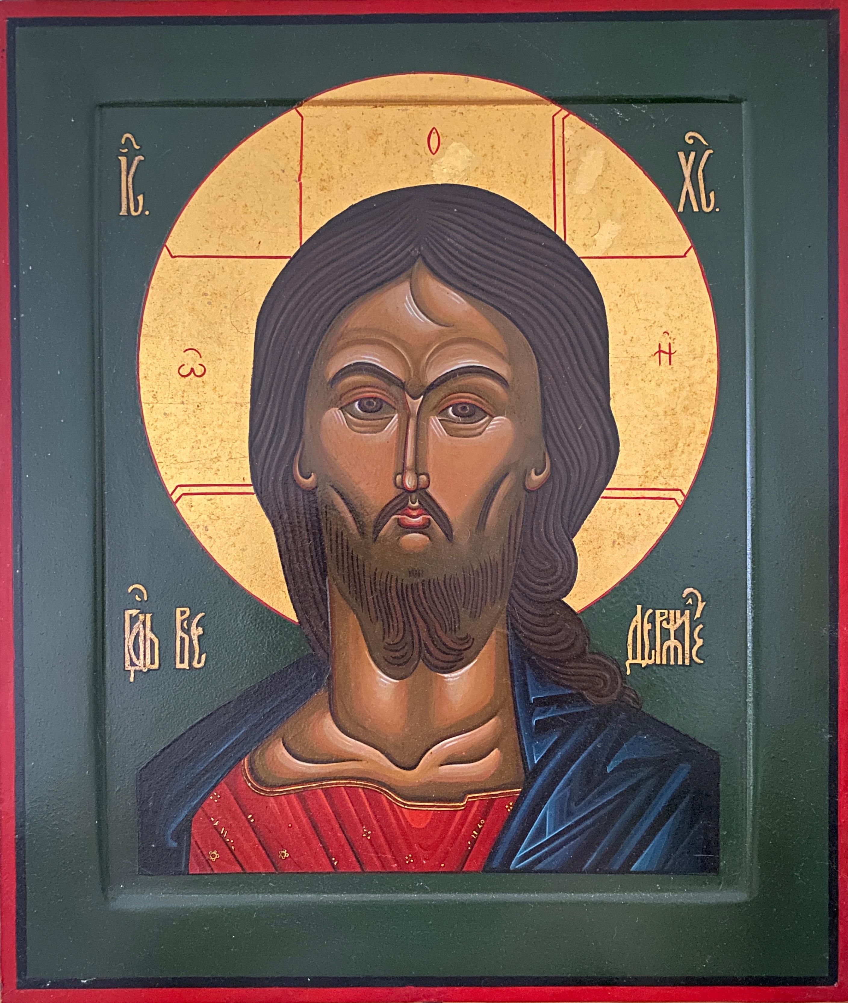 Oliver Samsinger Figurative Painting - Christ with the Angry Gaze - After a Russian Icon, 17th C.