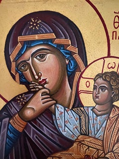 Panagia Paramythia Icone de style byzantin, tempera à l'œuf sur Wood, feuille d'or 24K