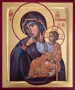 Panagia Paramythia Byzantine Style Icon, Egg Tempera on Wood, 24K Gold Leaf
