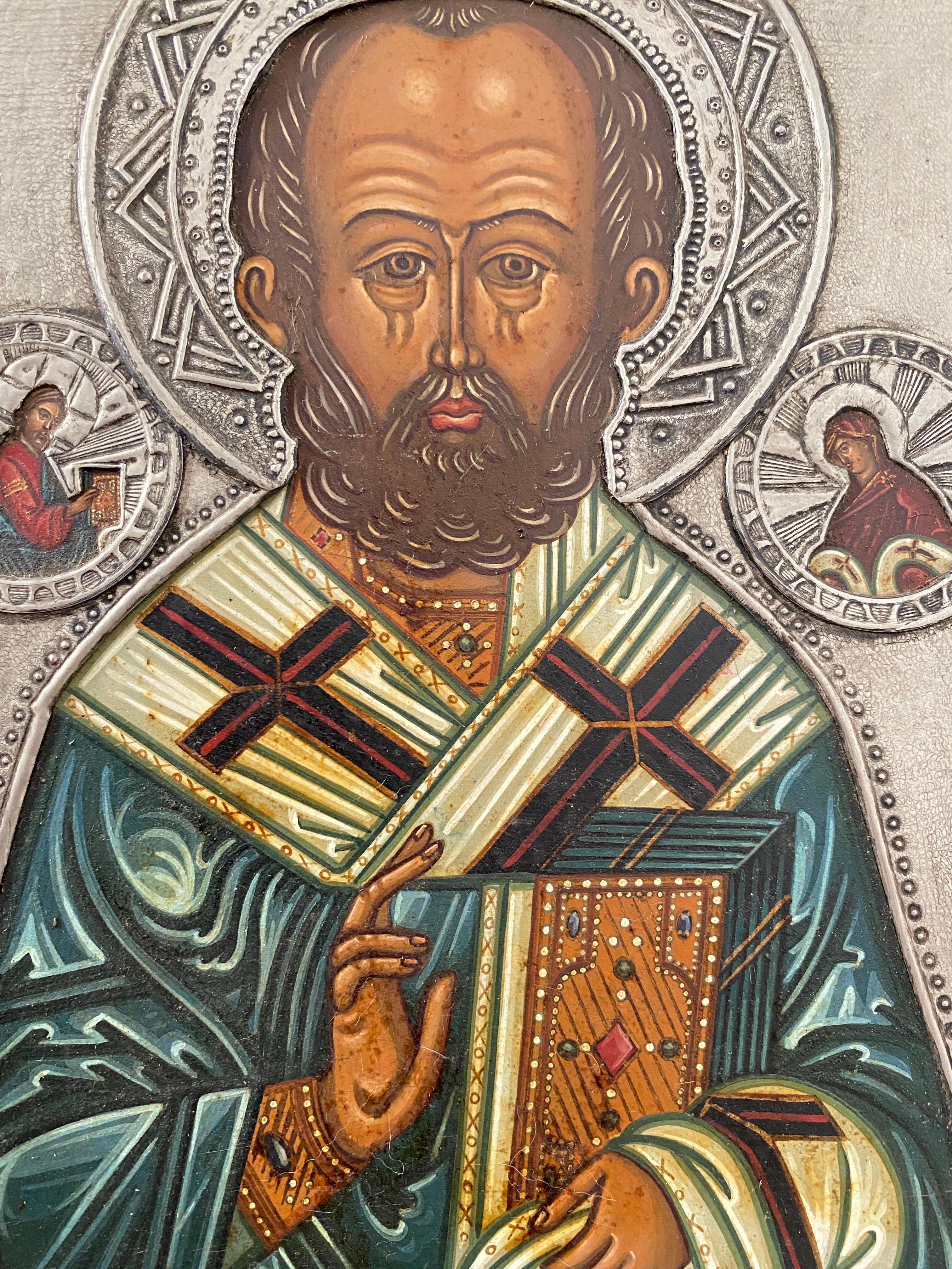 Saint Nicolas in the style of Russian icons of the 18th century. With Oklad - Byzantine Painting by Oliver Samsinger