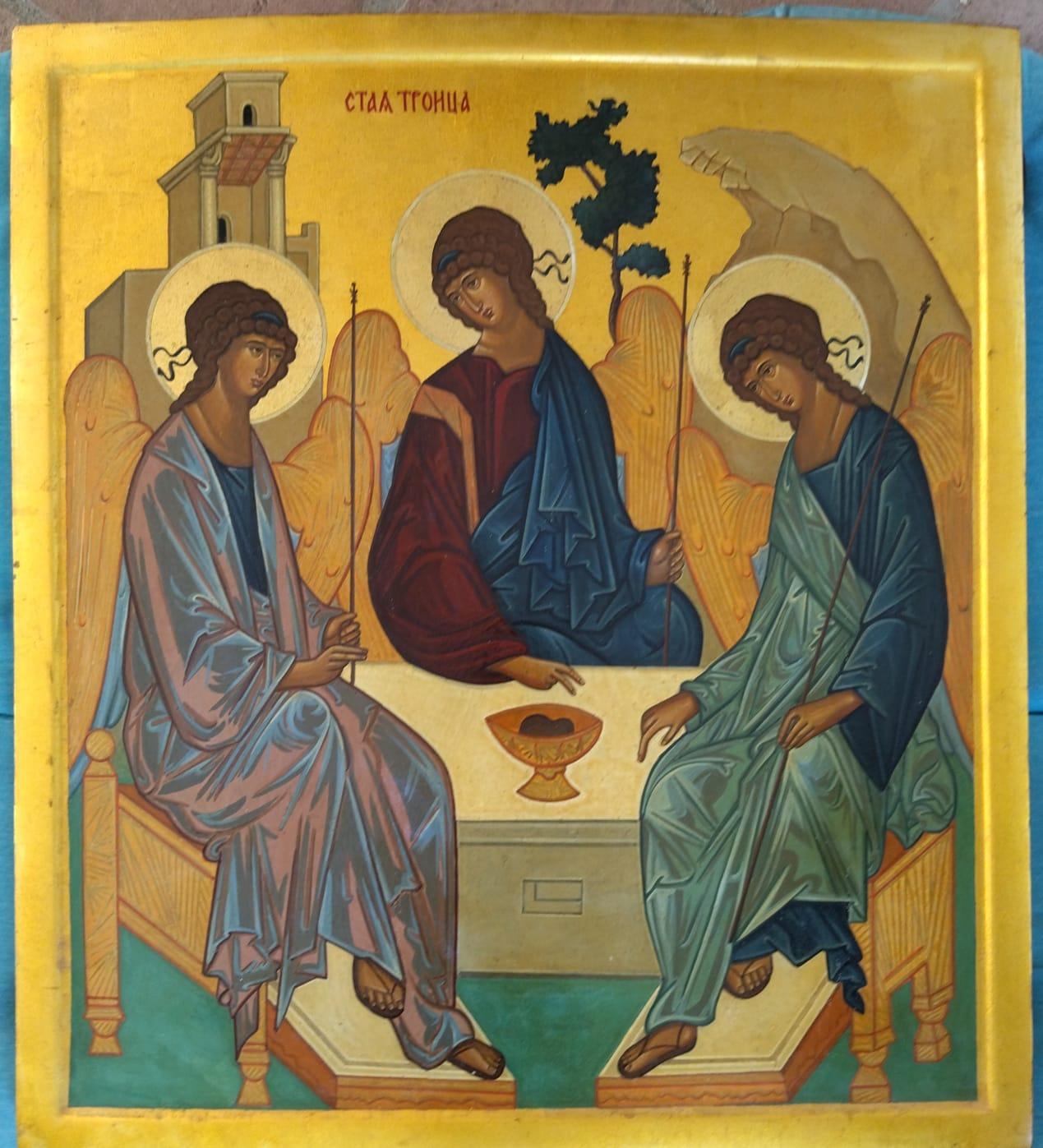 Oliver Samsinger Portrait Painting - The Holy Trinity II, after an icon by Russian painter Rublev (15th century)