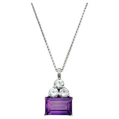 Oliver Smith Emerald Cut Amethyst and Round Diamond Trio Pendant Necklace