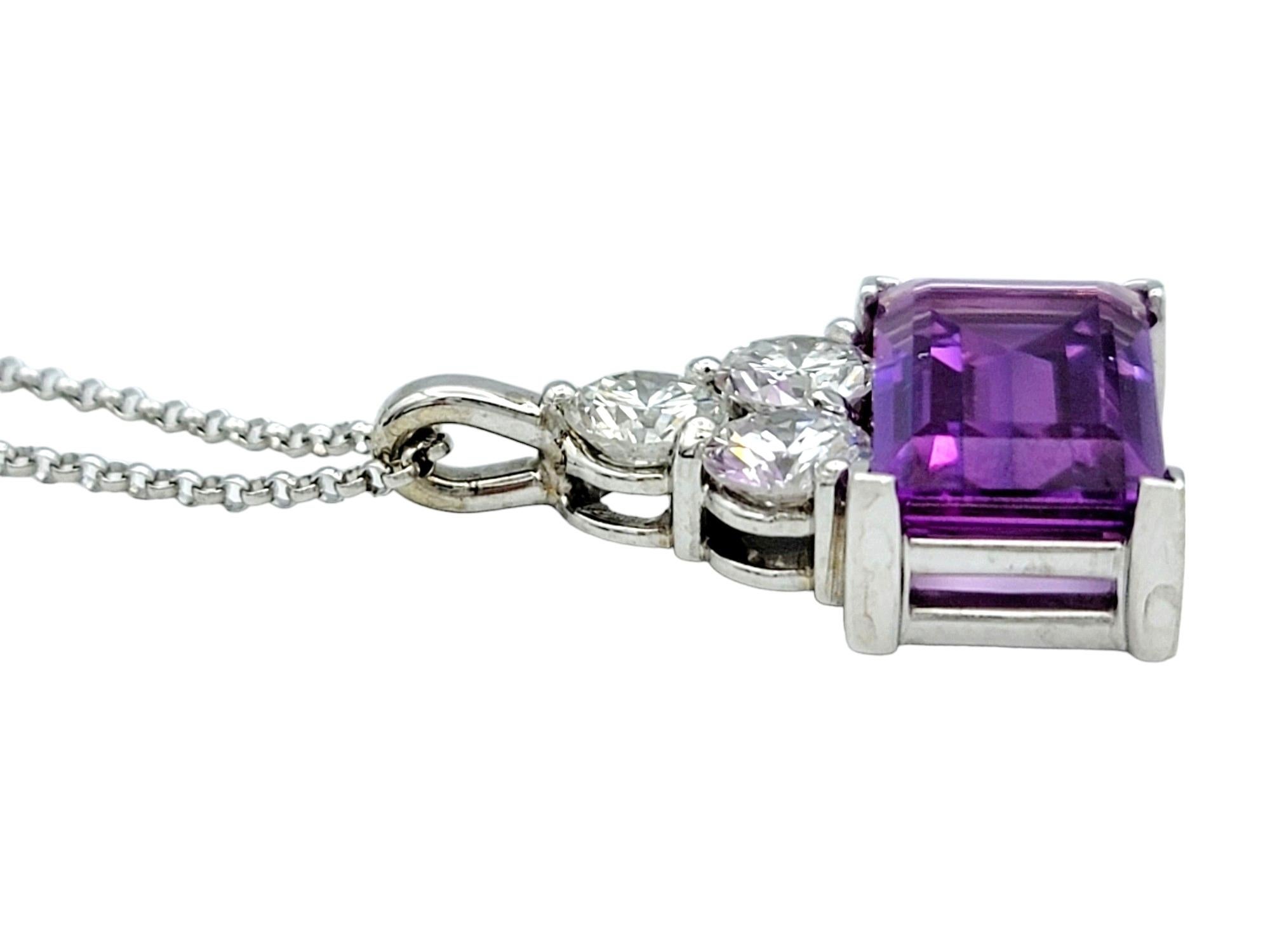 Contemporary Oliver Smith Emerald Cut Amethyst and Round Diamond Trio Pendant Necklace For Sale