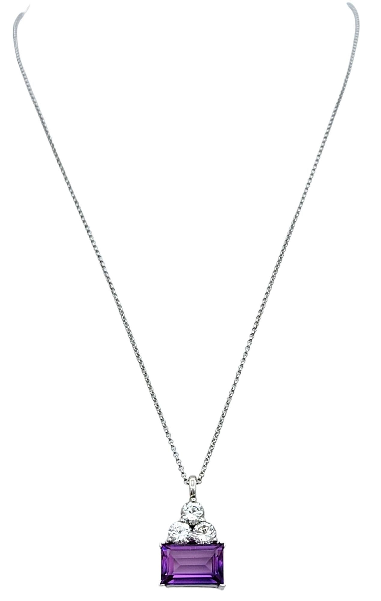 Oliver Smith Emerald Cut Amethyst and Round Diamond Trio Pendant Necklace In Good Condition For Sale In Scottsdale, AZ