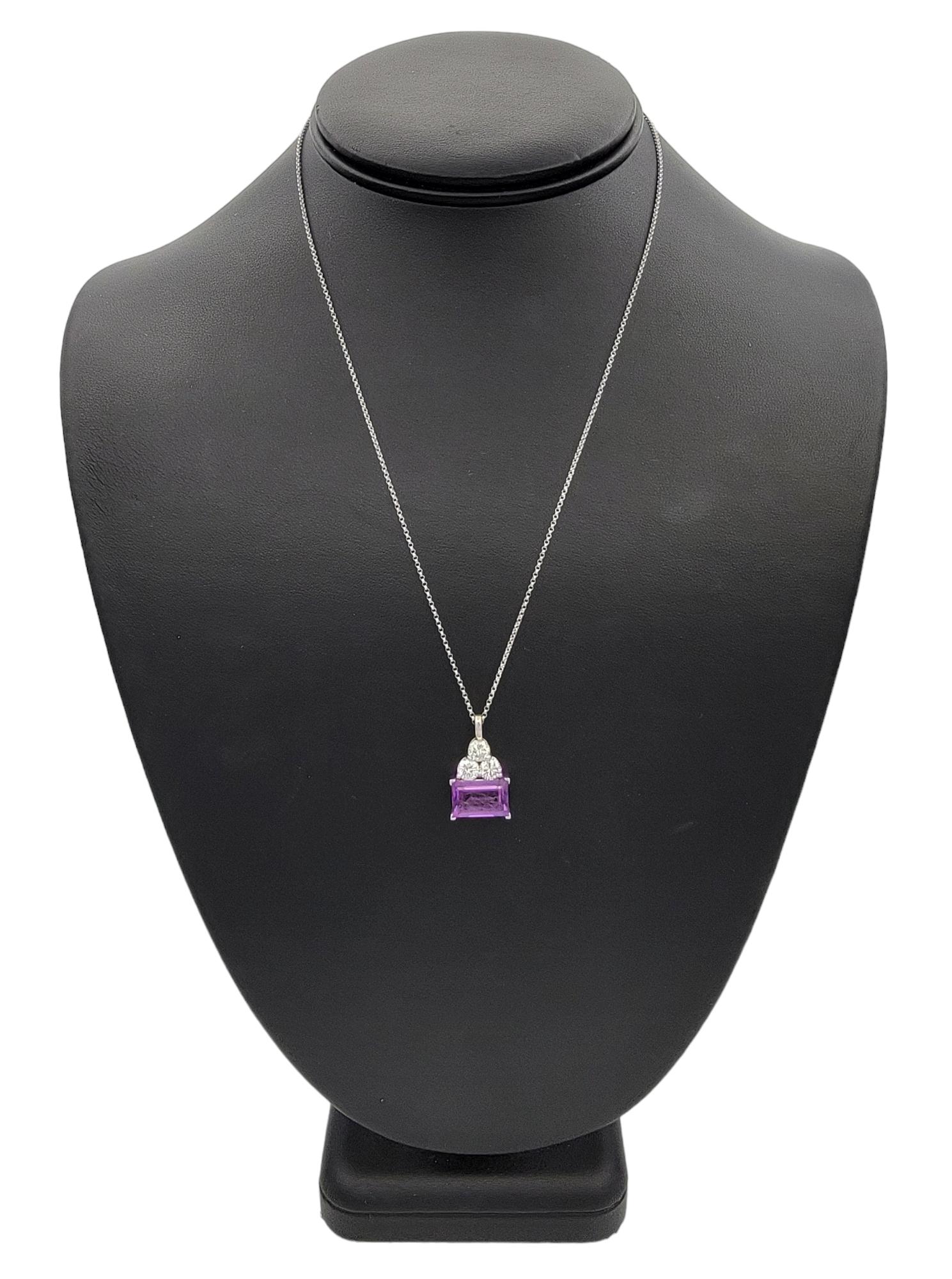 Oliver Smith Emerald Cut Amethyst and Round Diamond Trio Pendant Necklace For Sale 4
