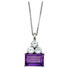 Oliver Smith Emerald Cut Amethyst and Round Diamond Trio Pendant Necklace